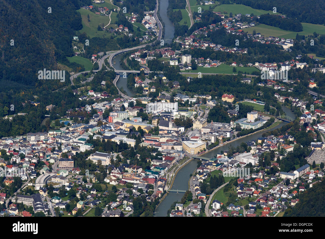 Bad Ischl wie gesehen vom Gipfel des Katrin Berg, Salzkammergut Erholungsgebiet, Traunviertel Region, Oberösterreich, Österreich Stockfoto