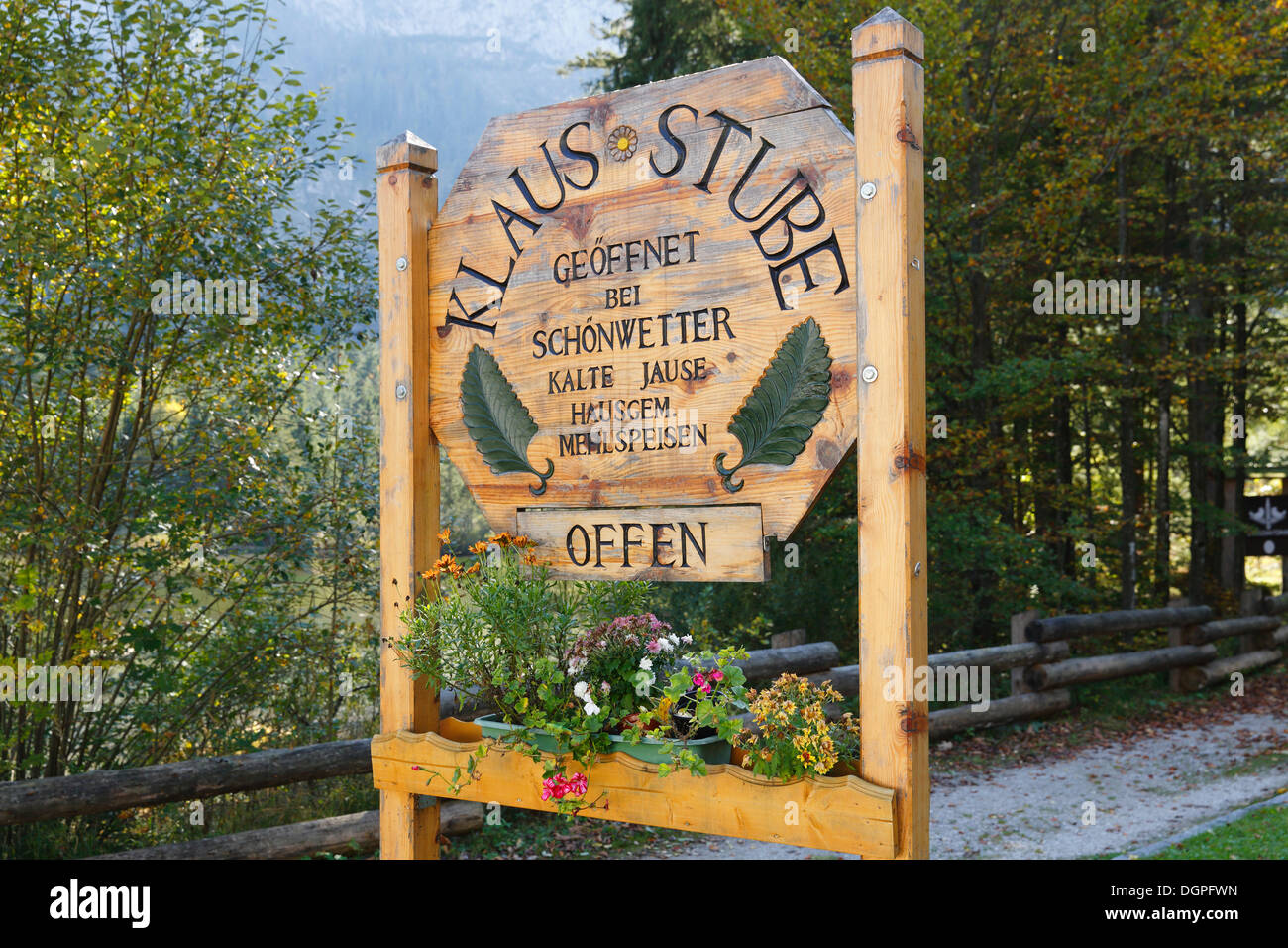 Zeichen der Klausstube Restaurant, Taferlklause, Altmünster, Salzkammergut Region, Oberösterreich, Österreich, Europa Stockfoto