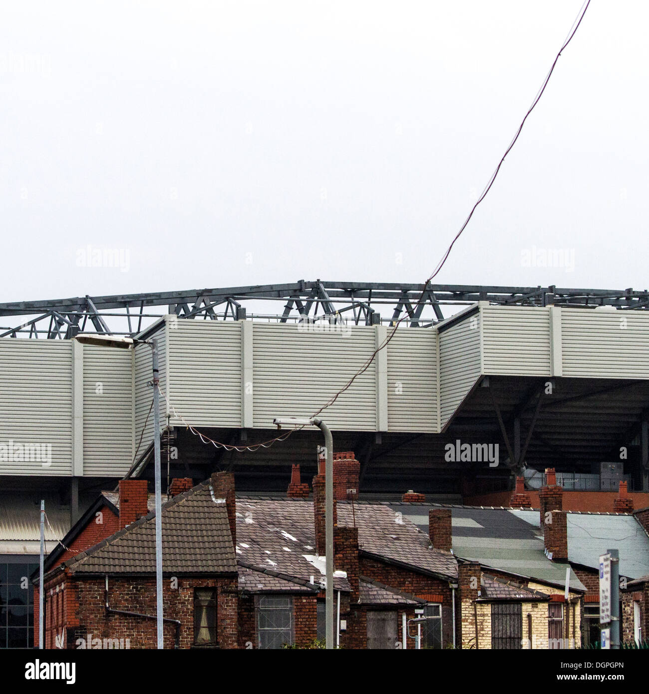 Liverpool FC Kop Ende gefeiert. Anfield Road, Liverpool. Der Bereich unterliegt einer umstrittenen Sanierungsplan. Stockfoto