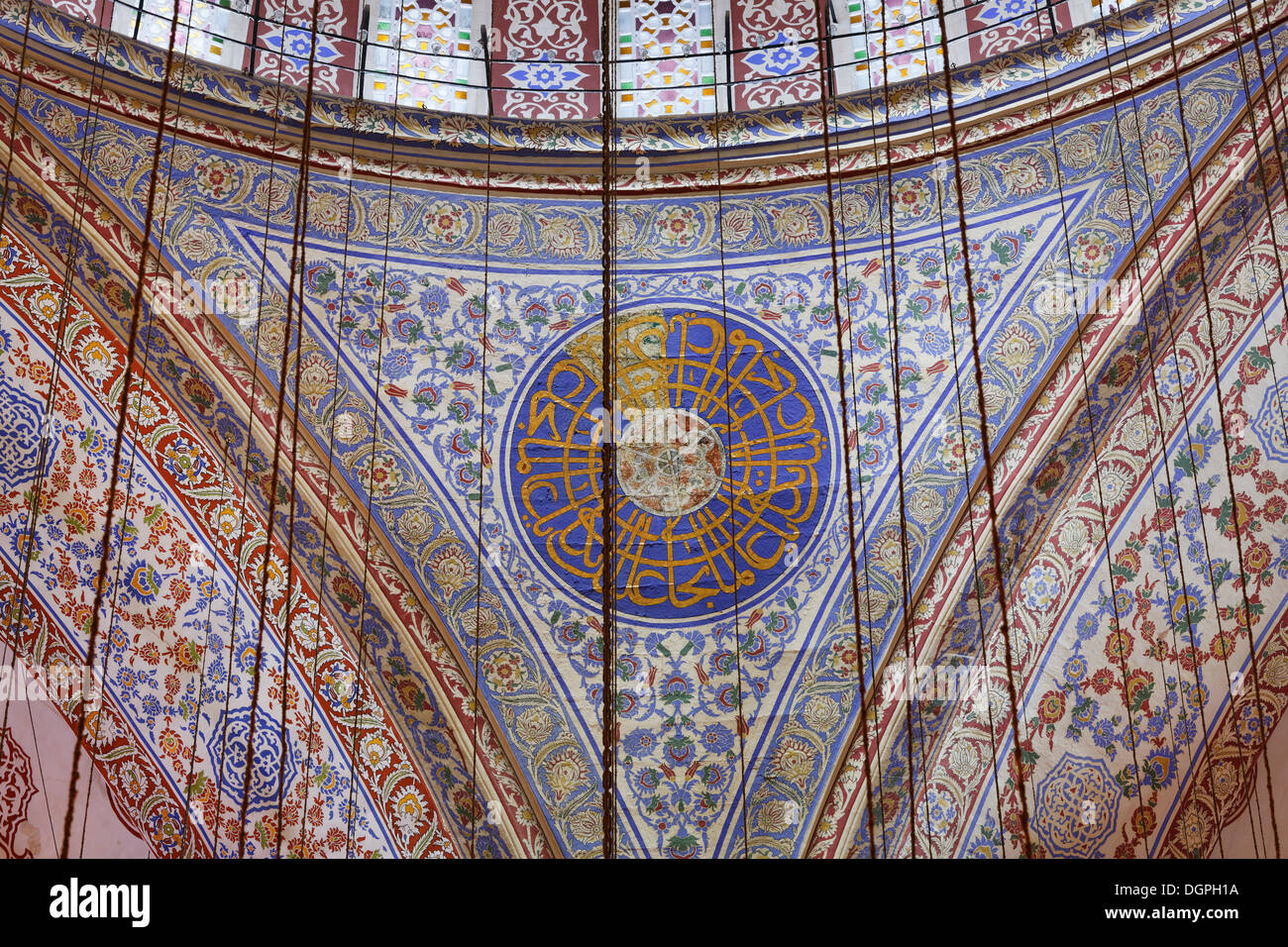 Innenansicht Detailansicht mit Iznik Keramik, Fliesen, blaue Moschee, Sultan Ahmed Mosque oder Sultanahmet Camii, Istanbul Stockfoto