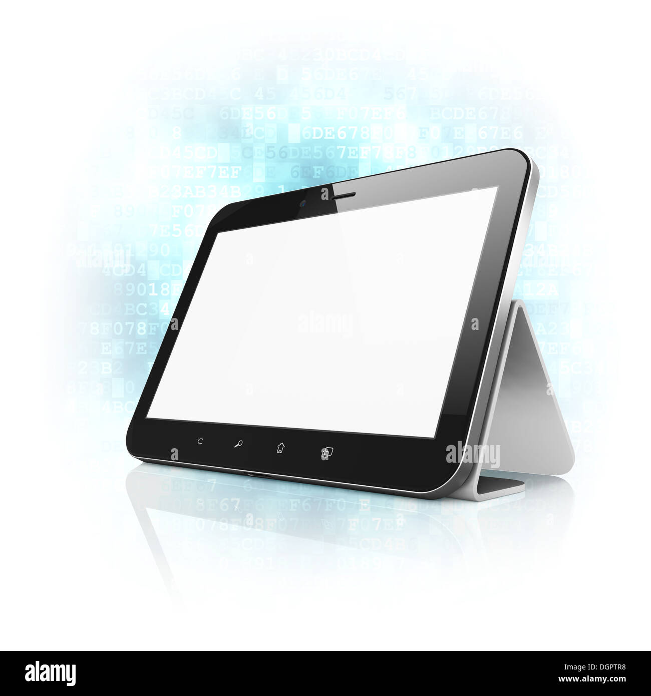 Schwarze abstrakte Tablet PC (TabletPC) mit Stand auf digital Stockfoto