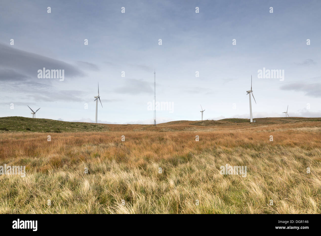 Ystumtuen Windpark auf dem armen Hochland Land in der Nähe von Aberystwyth, Wales. Stockfoto