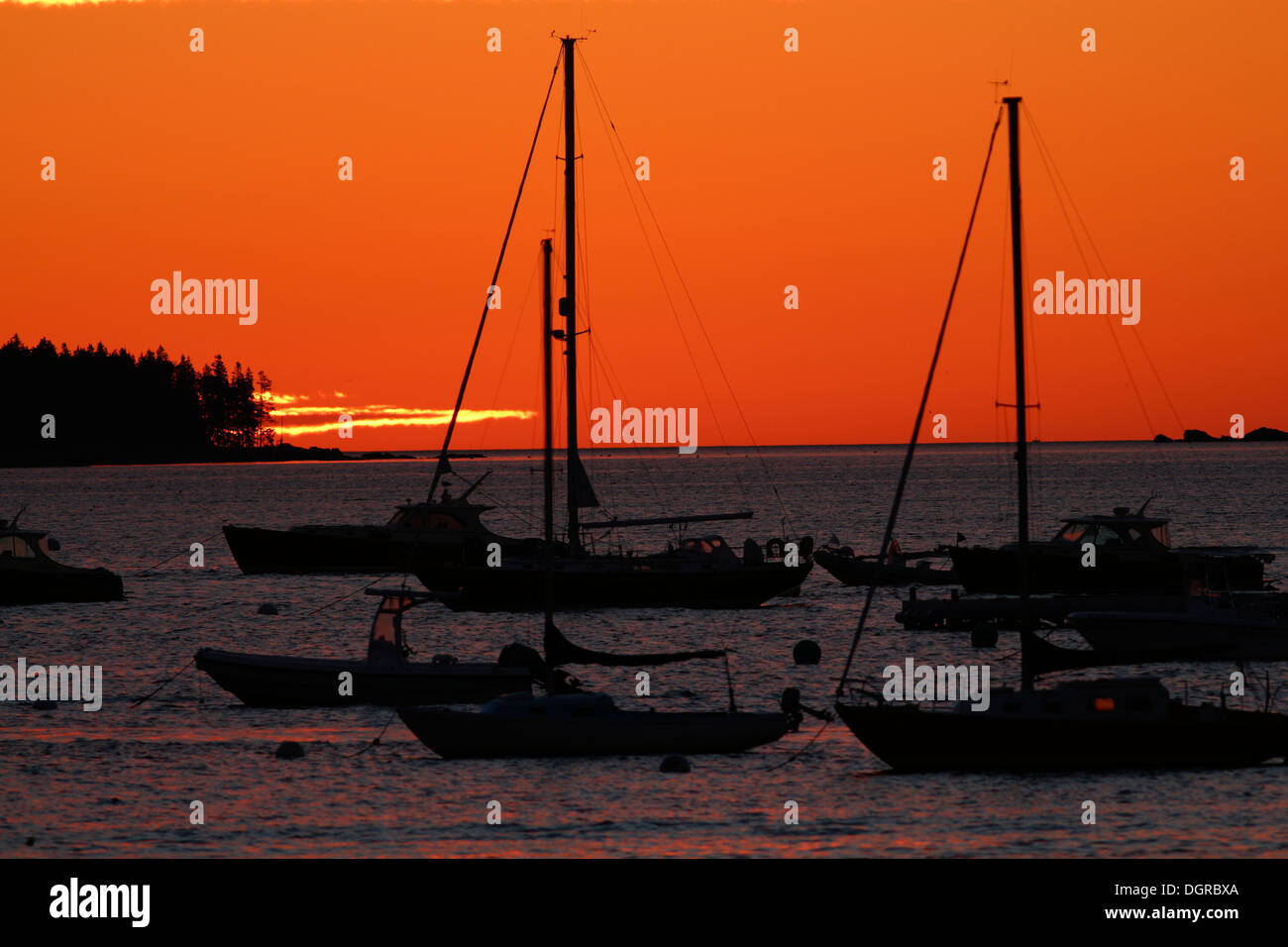 Tagesanbruch Southwest Harbor, Maine Stockfoto