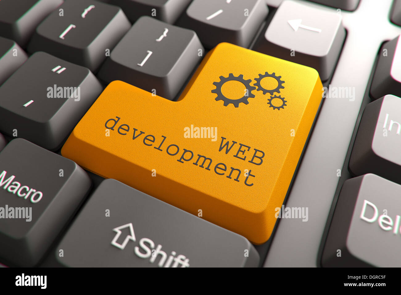 Tastatur mit Web-Entwicklung-Taste. Stockfoto