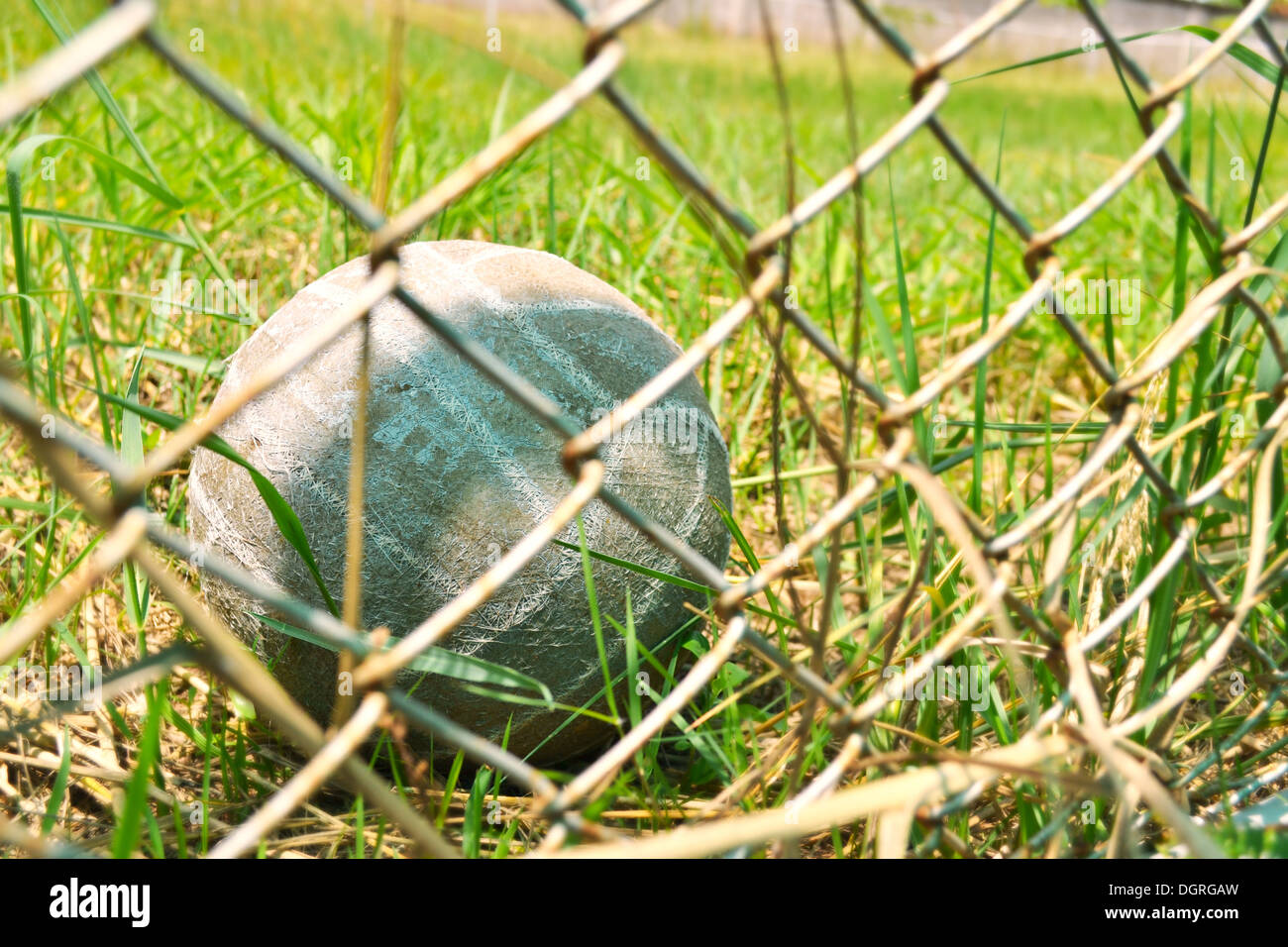 Der Ball blieb auf dem Rasen. Stockfoto