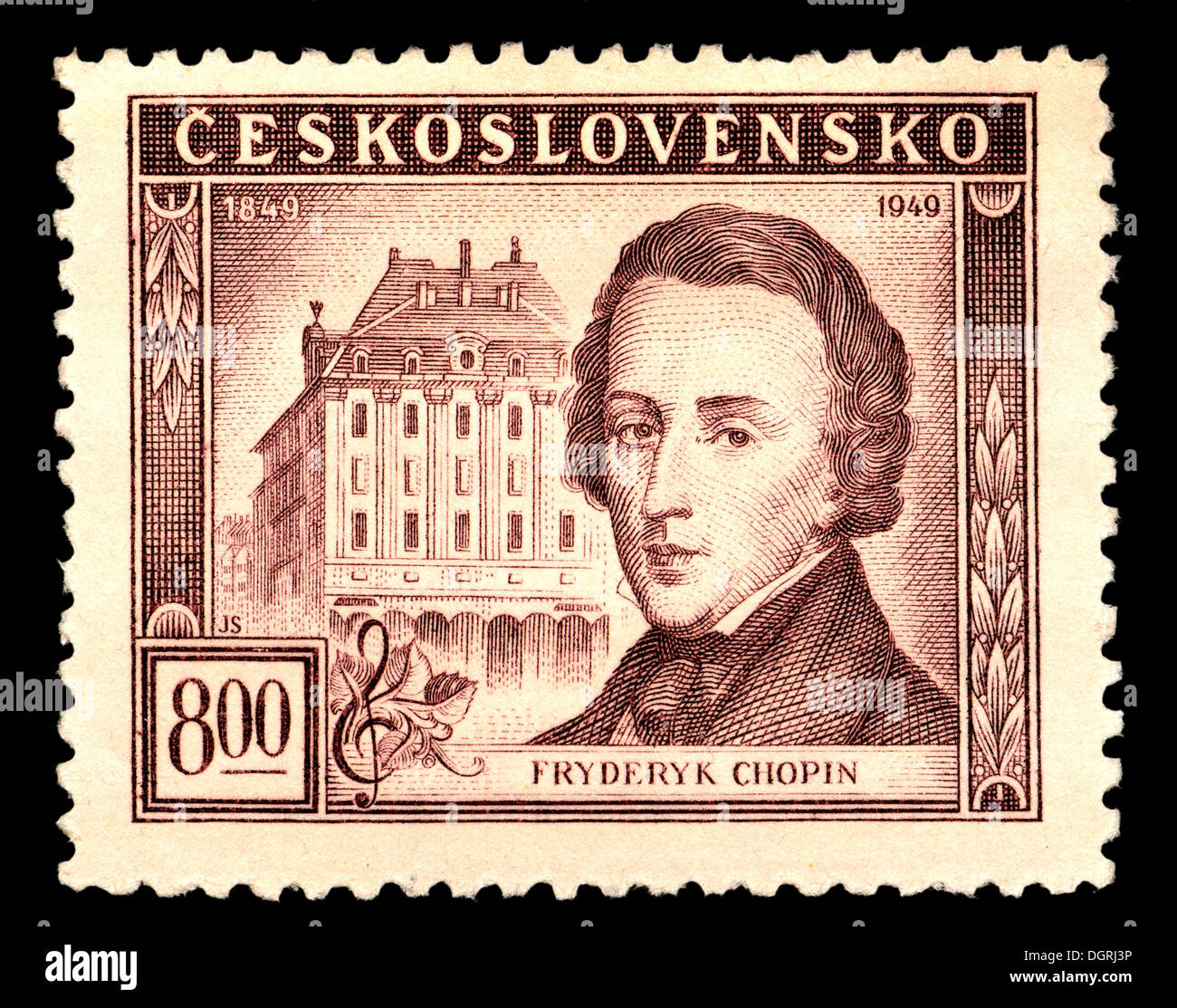 Briefmarke aus der Tschechoslowakei - Frédéric François Chopin / Fryderyk Franciszek Chopin (1810-49), polnischer Pianist und Komponist Stockfoto