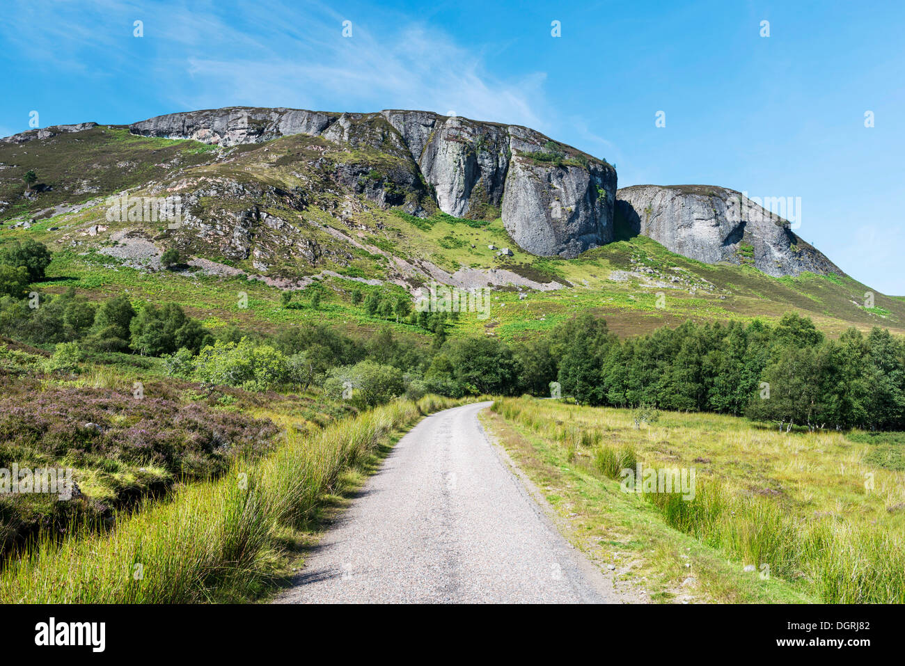 Einspurigen Straße in die North West Highlands, Schottland, Vereinigtes Königreich, Europa Stockfoto