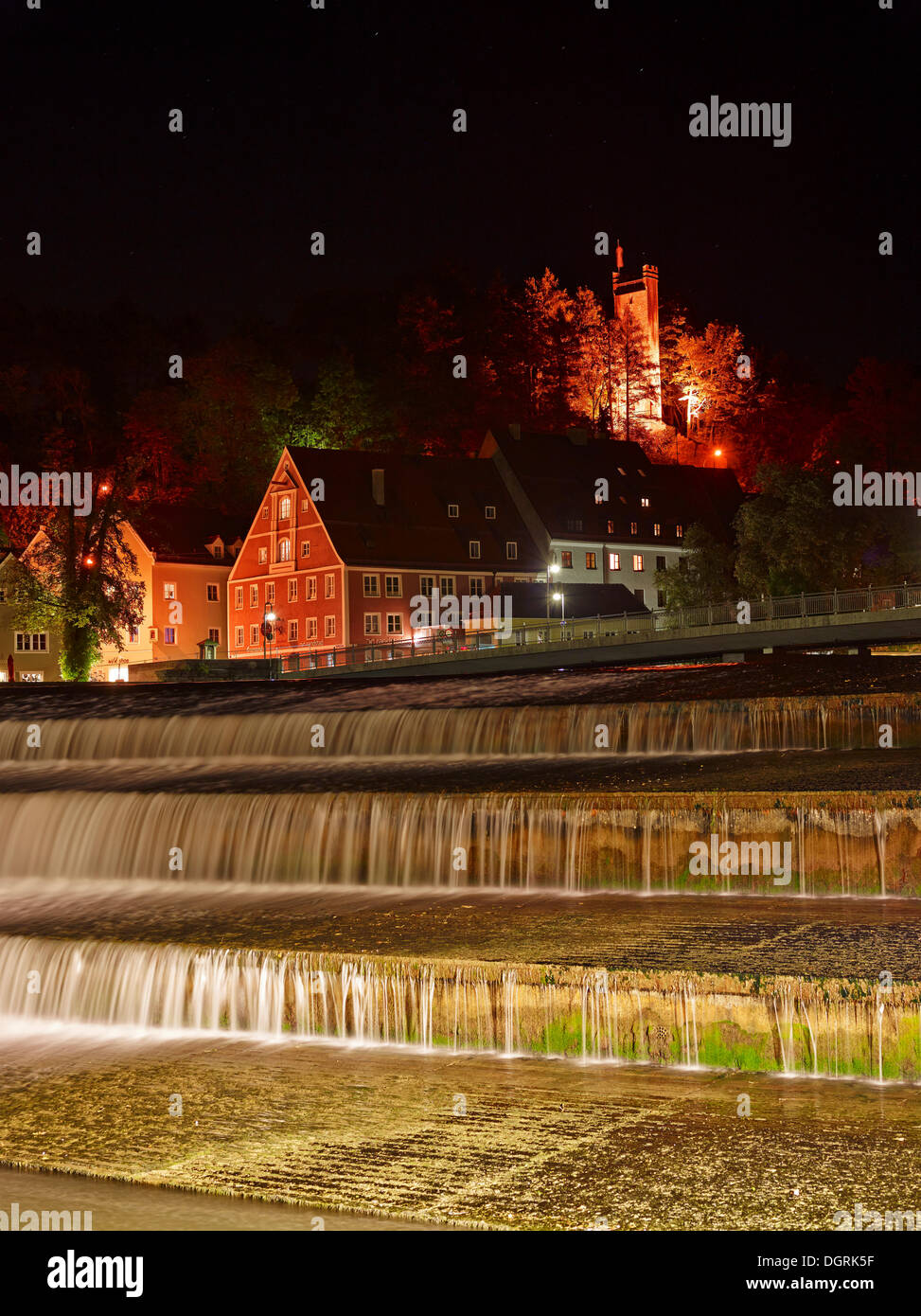 Landsberg Lech alten Wehr in der Nacht, Landsberg am Lech, Bayern Stockfoto