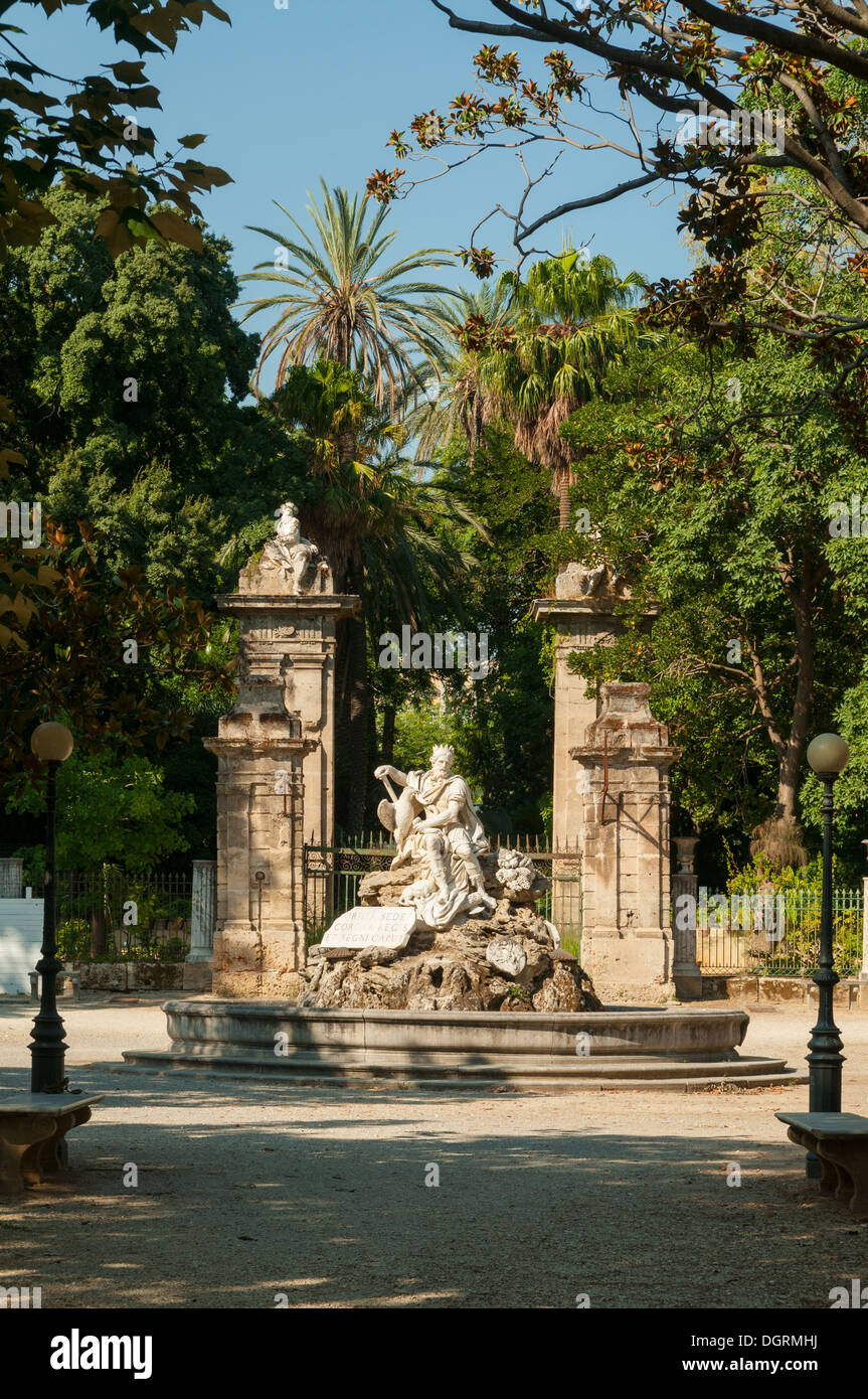 Neptun-Brunnen in der Villa Giulia, Palermo, Sizilien, Italien Stockfoto