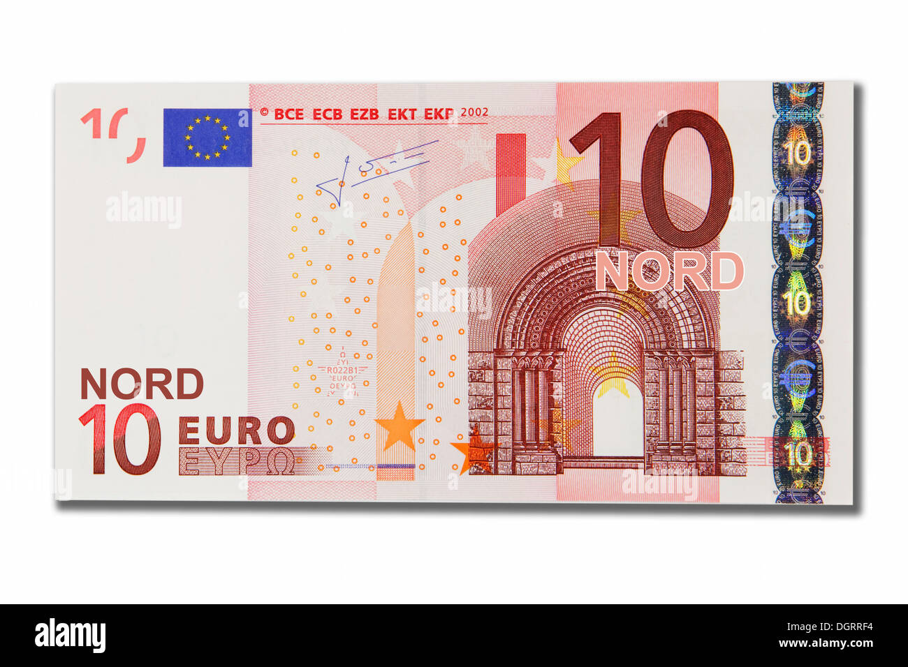 Symbolische Symbol, Zerfall des Euro und die Einführung der neuen nördlichen Euro-Währung, 10 Nord-Euro Stockfoto