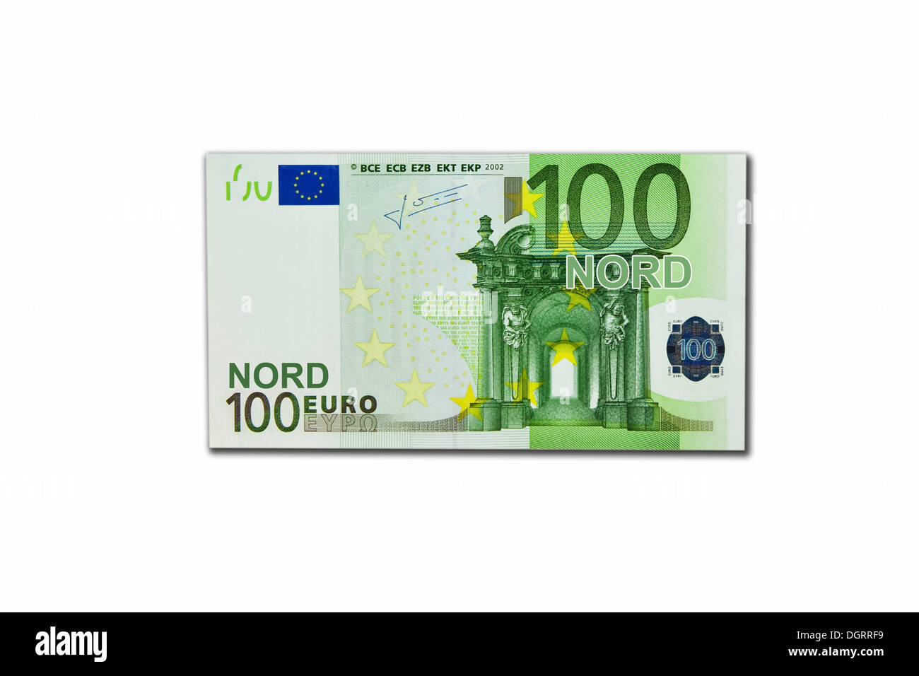 Symbolische Symbol, Zerfall des Euro und die Einführung der neuen nördlichen Euro-Währung, 100 Nord-Euro Stockfoto