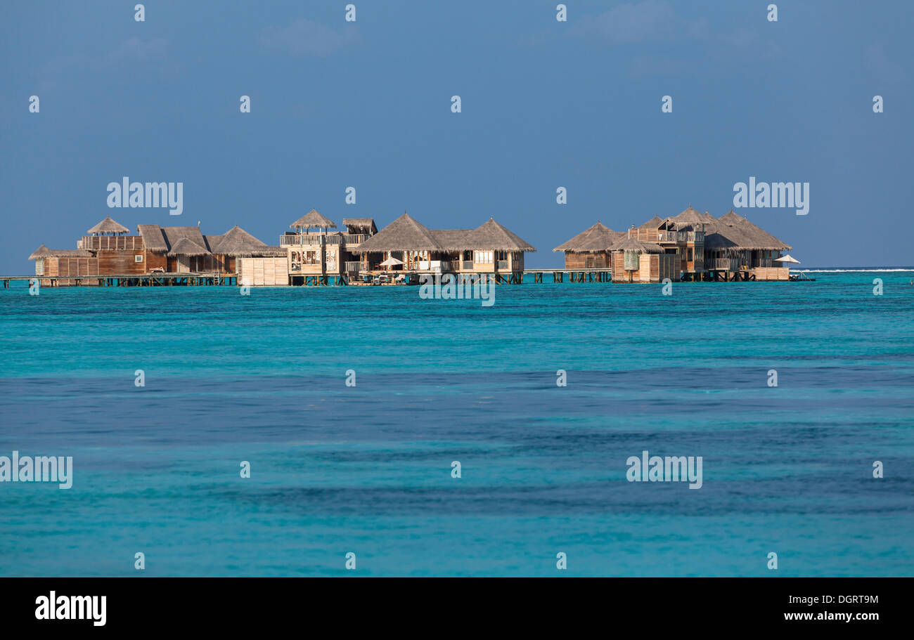 Blick auf das 5-Sterne-Luxus Six Senses Soneva Gili Resort & Spa, Lakanfushi, Nord Male Atoll, Republik Malediven, Indischer Ozean Stockfoto