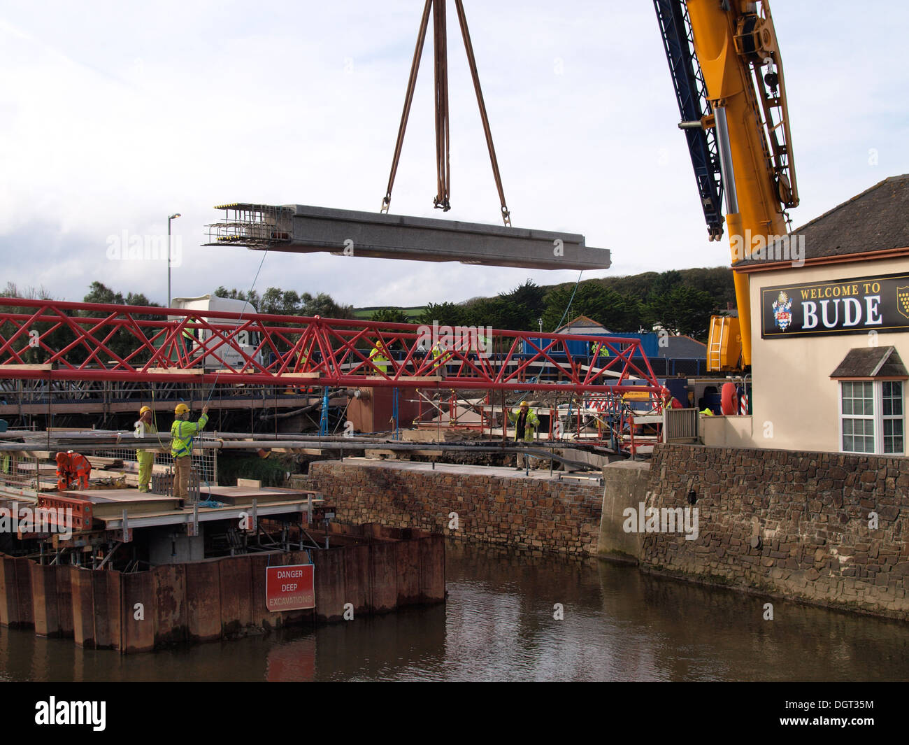 Bauarbeiten an der neuen Brückenprojekt, Bude, Cornwall, UK Stockfoto
