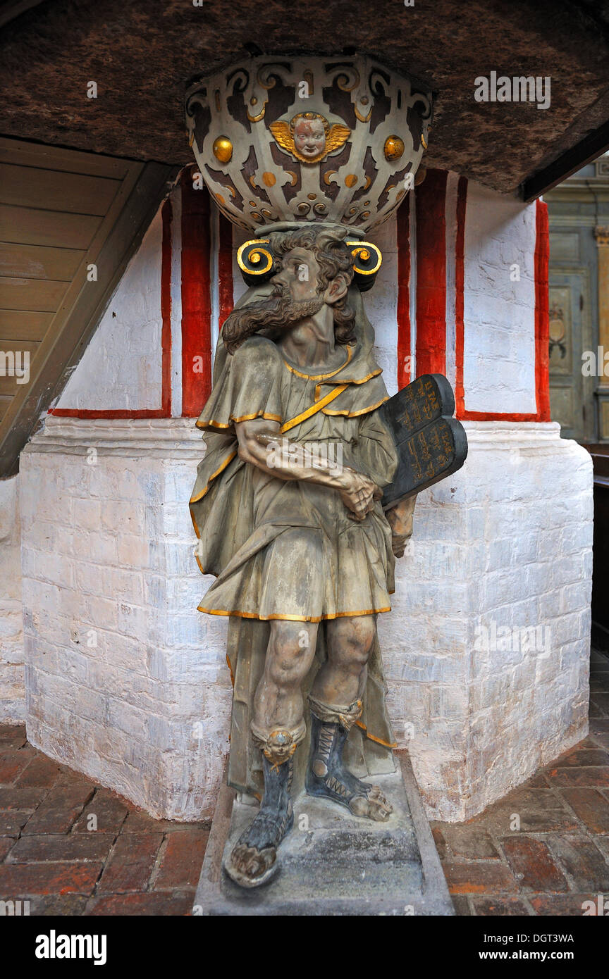 Abbildung unterstützen die Kanzel, Skulptur des Mose mit den Tafeln der zehn Gebote, Renaissance-Stil Stockfoto Abbildung unterstützen die Kanzel, Skulptur des Mose mit den Tafeln der zehn Gebote, Renaissance-Stil Stockfoto