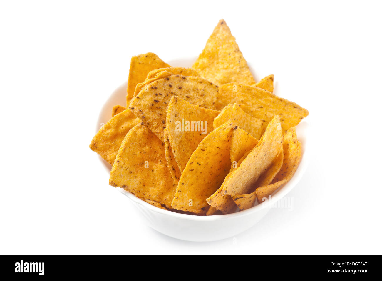 Tortilla-chips in Schüssel weiß Stockfoto