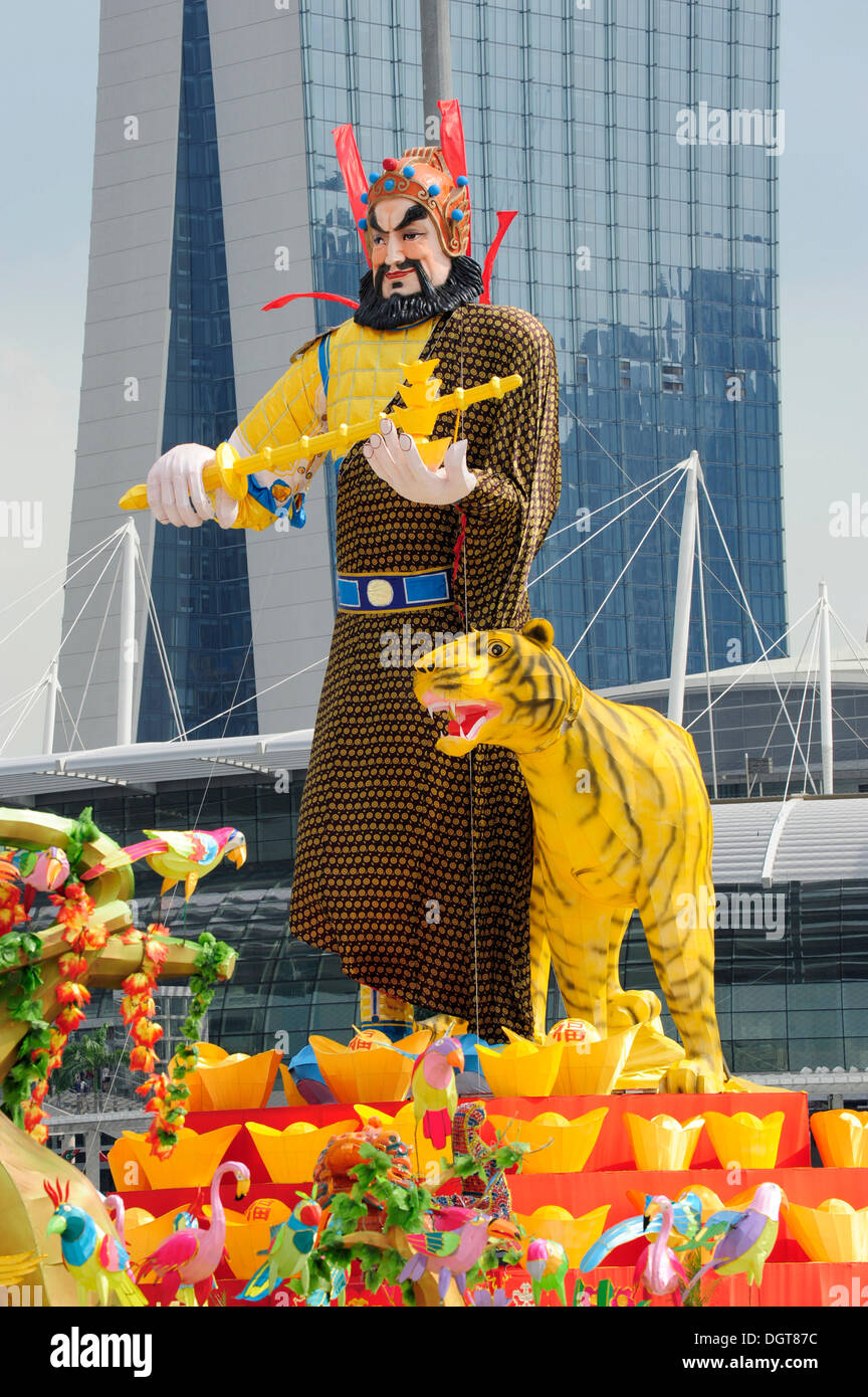 Figur mit Tiger, bunte Dekorationen für die chinesischen Neujahrsfest, Marina Bay schwimmende Stadium, Zentralbereich Stockfoto