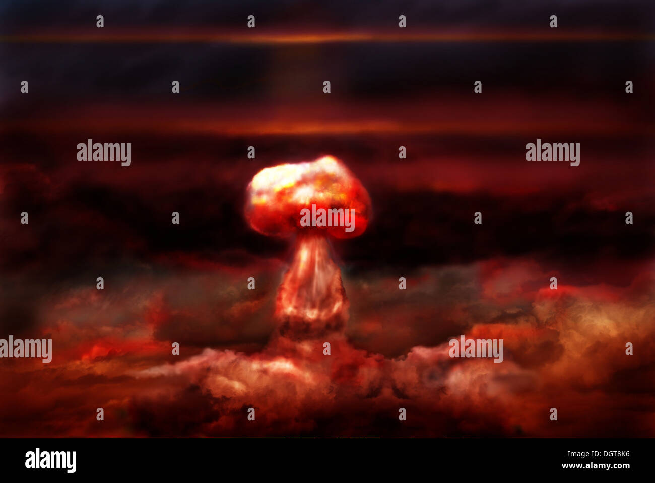 Explosion der große Atombombe auf Hintergrund der Wolken Stockfoto