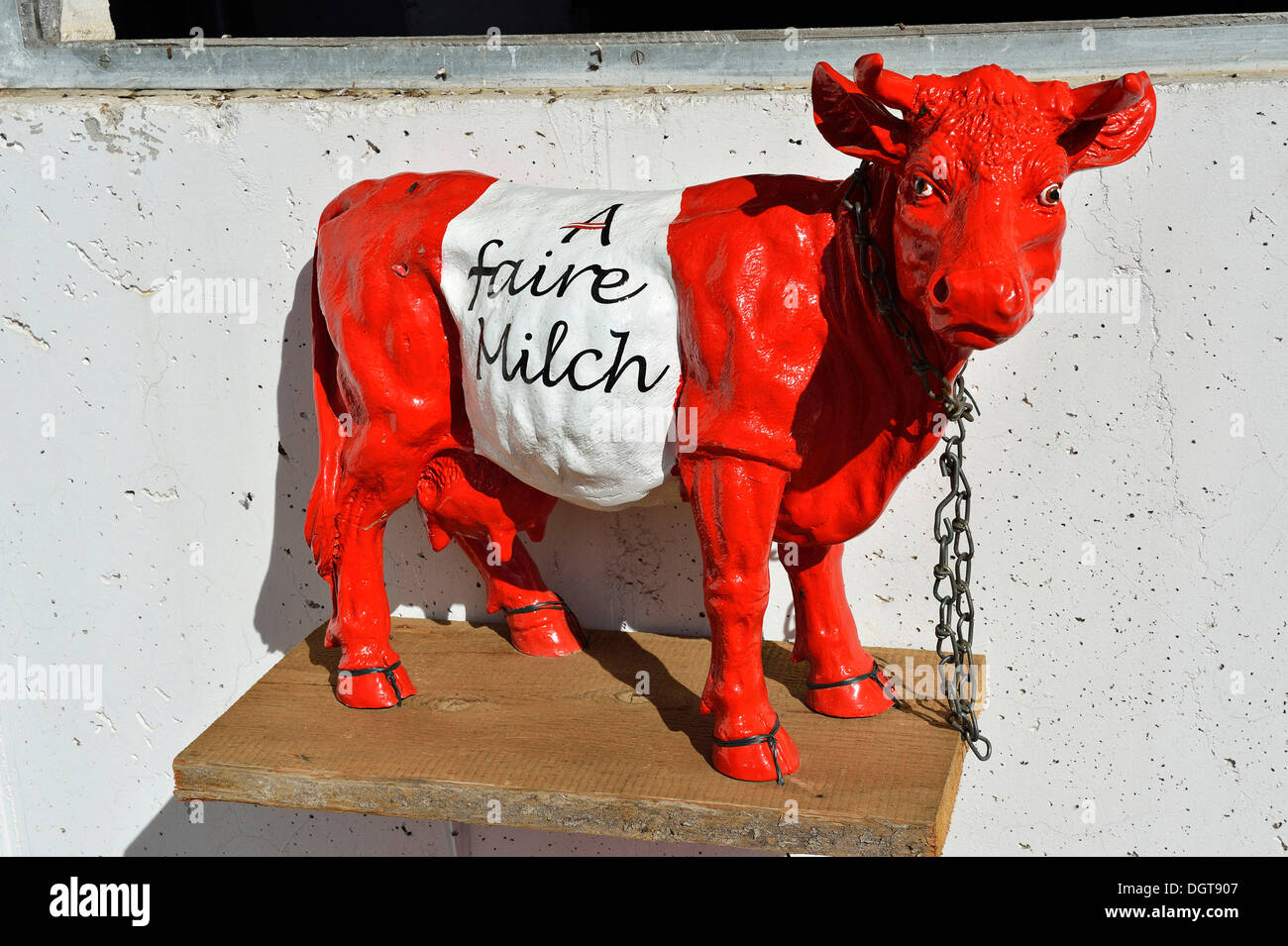 Abbildung einer Milchkuh plädieren für faire Milchpreise, Salzburg Seenland, Salzburger Land, Österreich, Europa Stockfoto