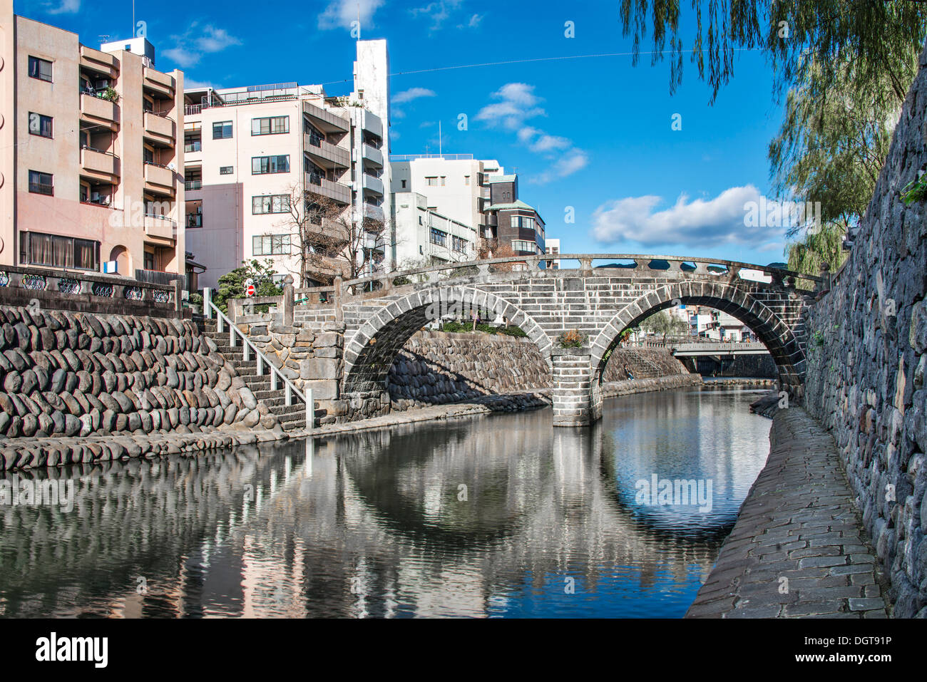 Nagasaki, Japan an der Brille "Megane" Bridge. Stockfoto