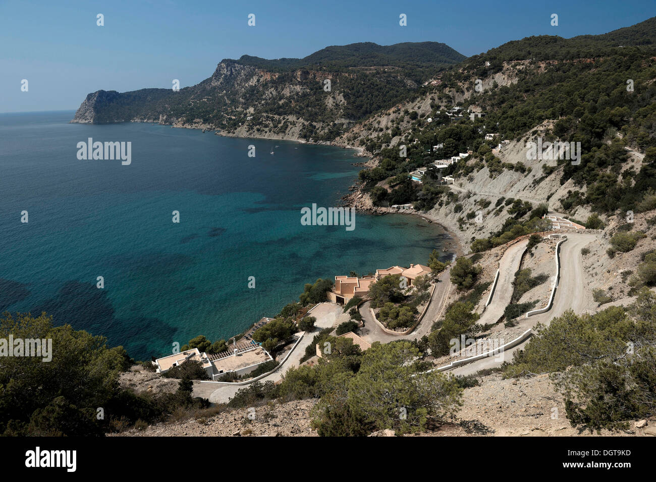 Küste, Cala Vedella, Ibiza, Kiefer-Inseln, Balearen, Spanien, Europa Stockfoto
