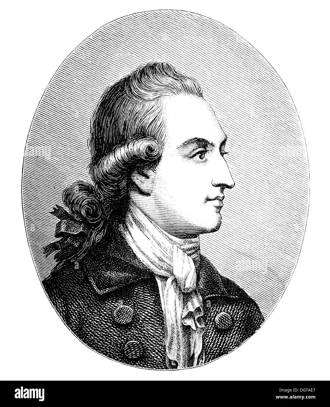 Goethe in seinem 30. Jahr, historische Abbildung in die Deutsche Literaturgeschichte oder deutsche Literatur aus dem Jahr 1885 Stockfoto