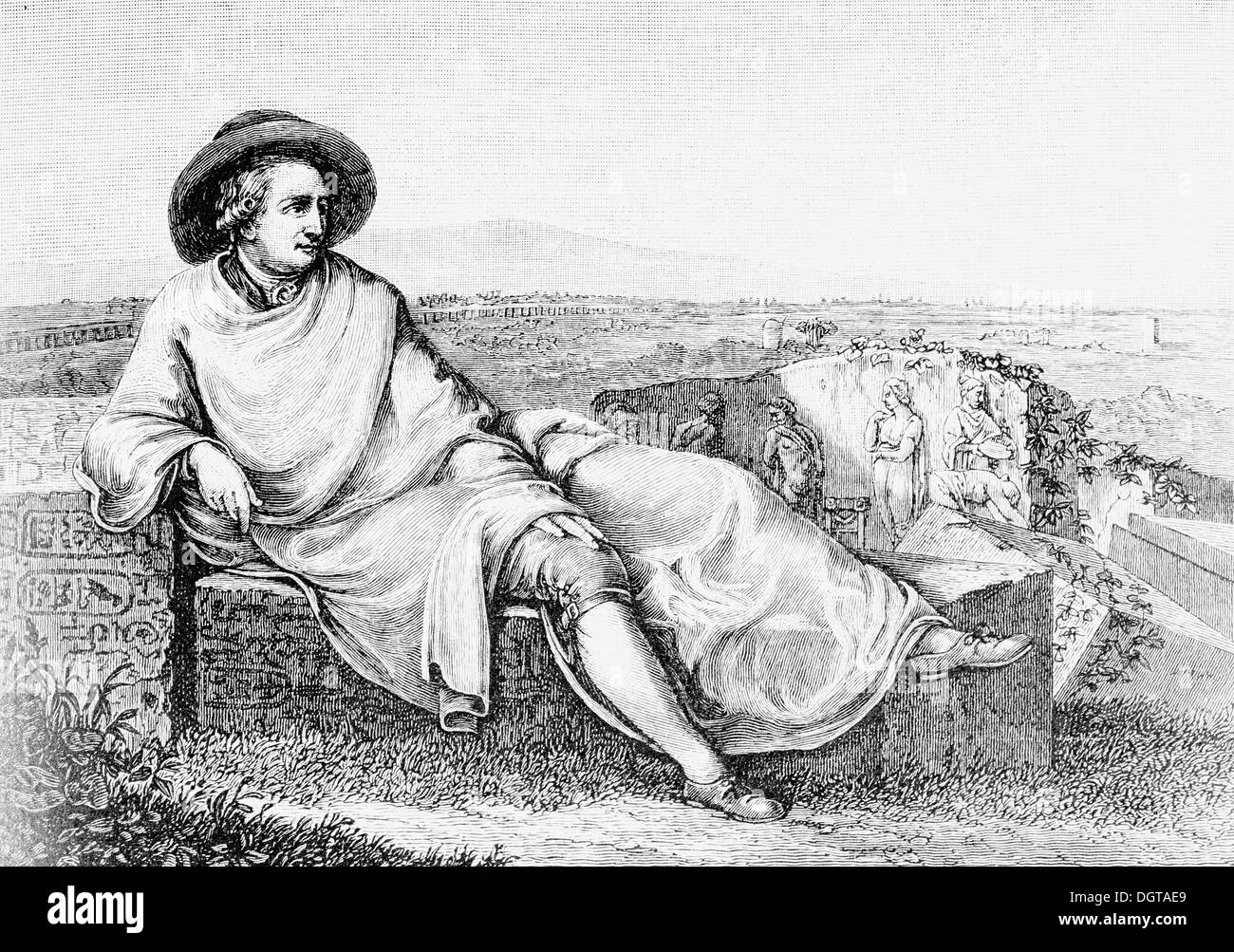 Goethe in dem Roman Campagna, historische Abbildung in die Deutsche ...