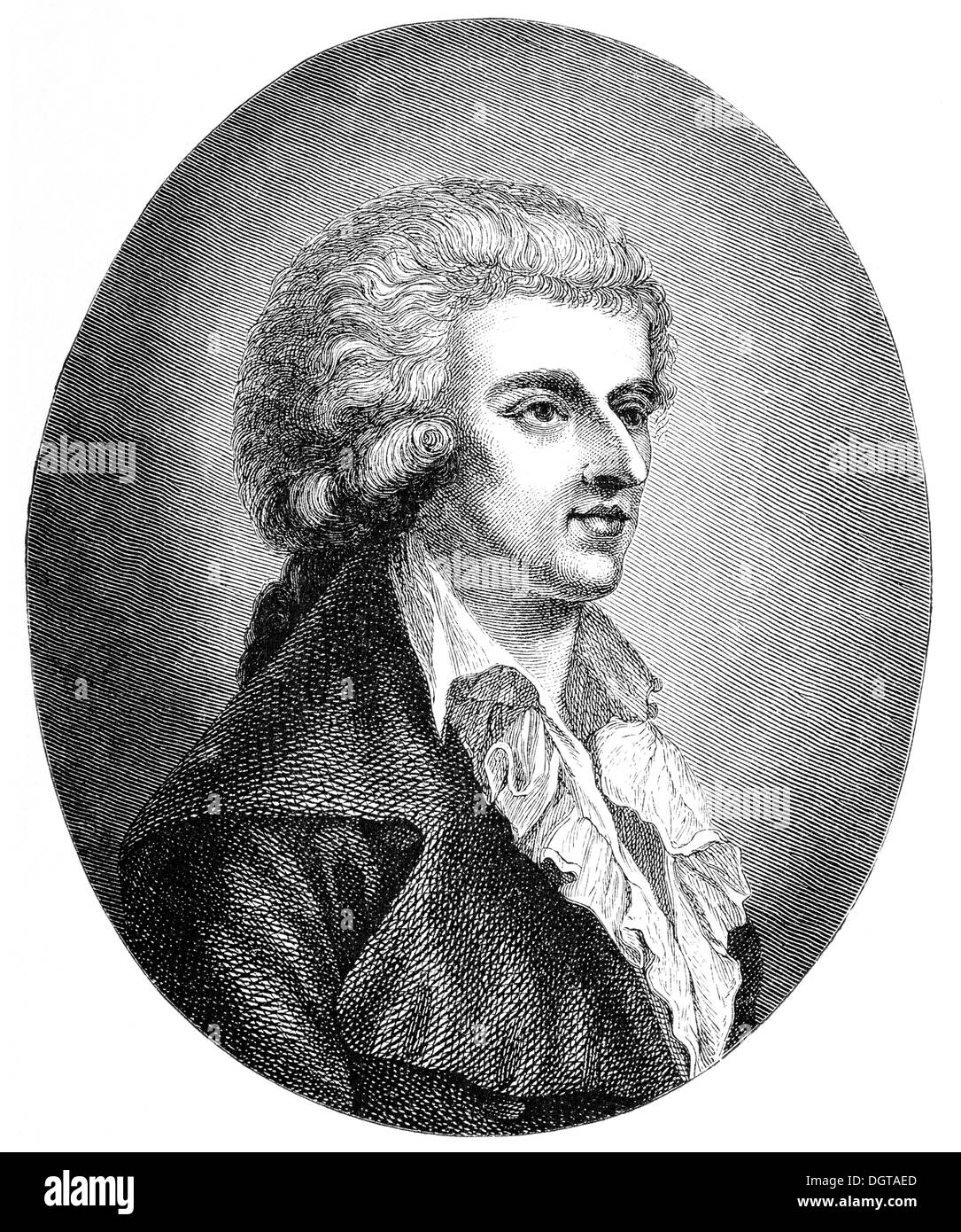 Der junge Schiller, nach einer Zeichnung von seiner Freundin Dora Stock im Jahre 1785, historische Illustration in Deutsche Stockfoto
