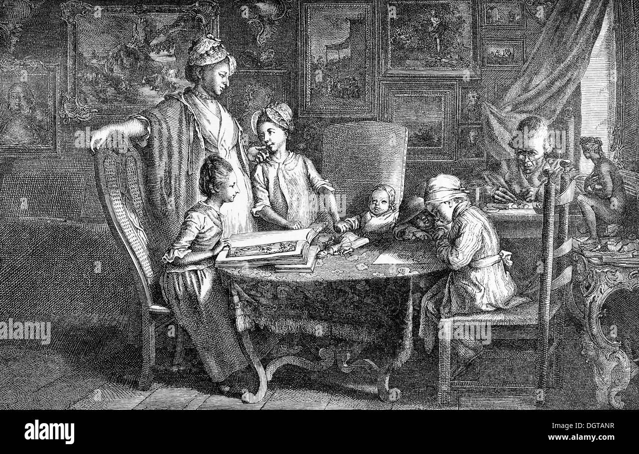 Daniel Chodowiecki, wichtigsten Illustrator der klassischen Ära Literatur, selbst im Jahre 1771 geätzt, historische Abbildung in Stockfoto