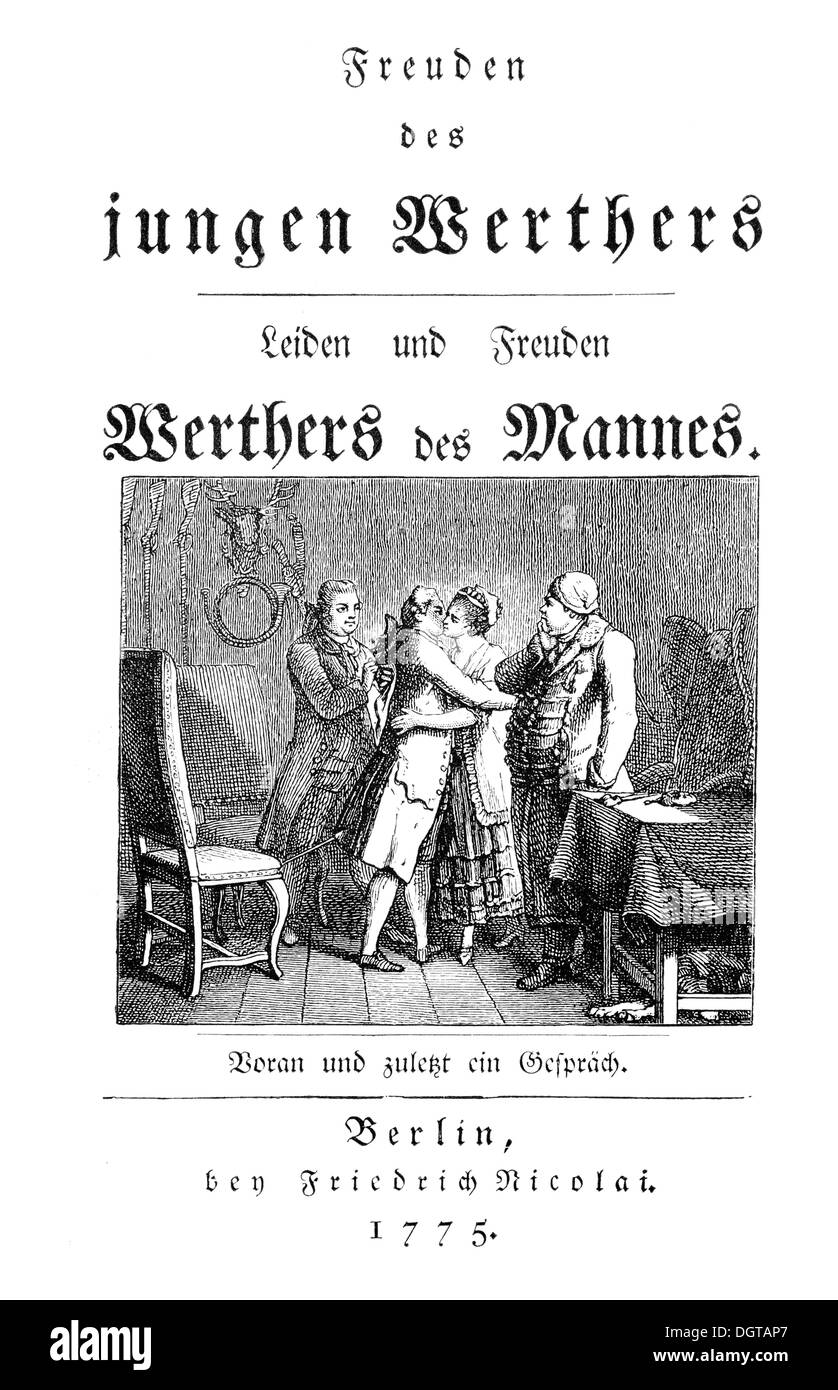 Werther, Ausgabe aus dem Jahre 1775, historische Abbildung in die Deutsche Literaturgeschichte oder deutsche Literatur aus dem Jahr 1885 Stockfoto