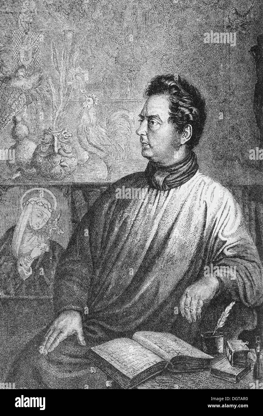 Clemens Brentano, gezeichnet im Jahre 1837, historische Illustration aus Deutsche Literaturgeschichte, eine Geschichte der deutschen Literatur aus Stockfoto