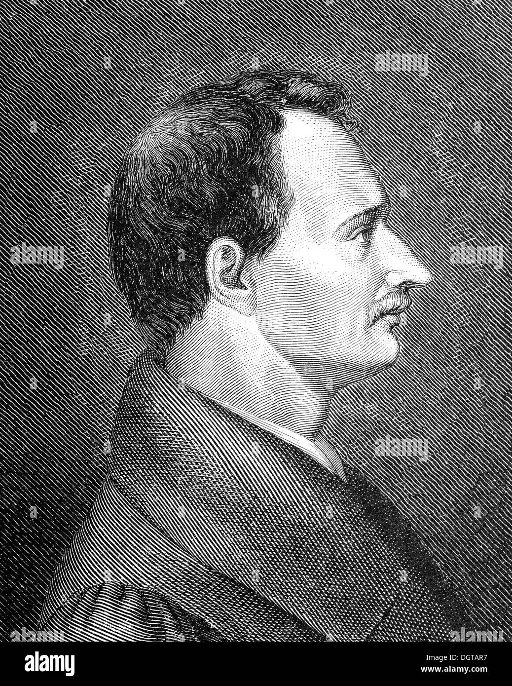 August Graf Platen, historische Illustration aus Deutsche Literaturgeschichte, eine Geschichte der deutschen Literatur aus dem Jahr 1885 Stockfoto