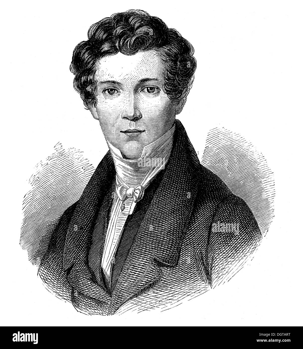 Wilhelm Hauff, historische Illustration aus Deutsche Literaturgeschichte, eine Geschichte der deutschen Literatur aus dem Jahr 1885 Stockfoto