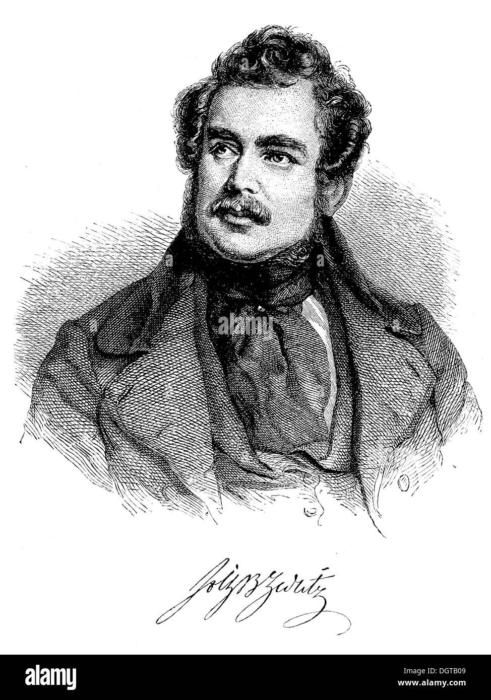 Joseph Christian Freiherr von Zedlitz, historische Darstellung aus der Geschichte der deutschen Literatur aus dem Jahr 1885 Stockfoto