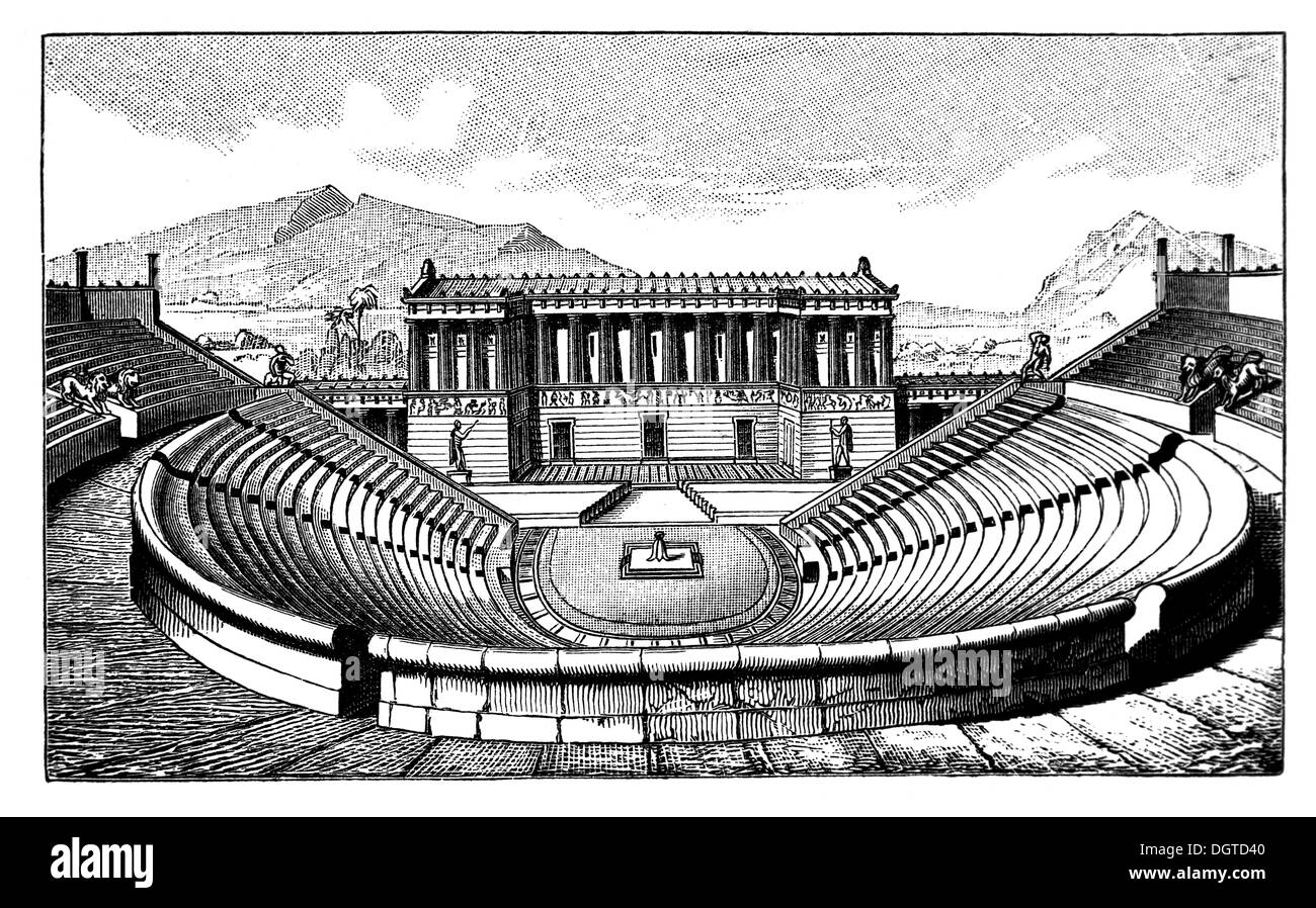 Amphitheater von Segesta, Illustration, Meyers Konversations-Lexikon Enzyklopädie, 1897 Stockfoto