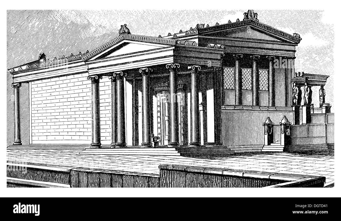 Erechtheion von Athen, ca. 400 v. Chr., ionischen Stil, Abbildung, Meyers Konversations-Lexikon Enzyklopädie, 1897 Stockfoto