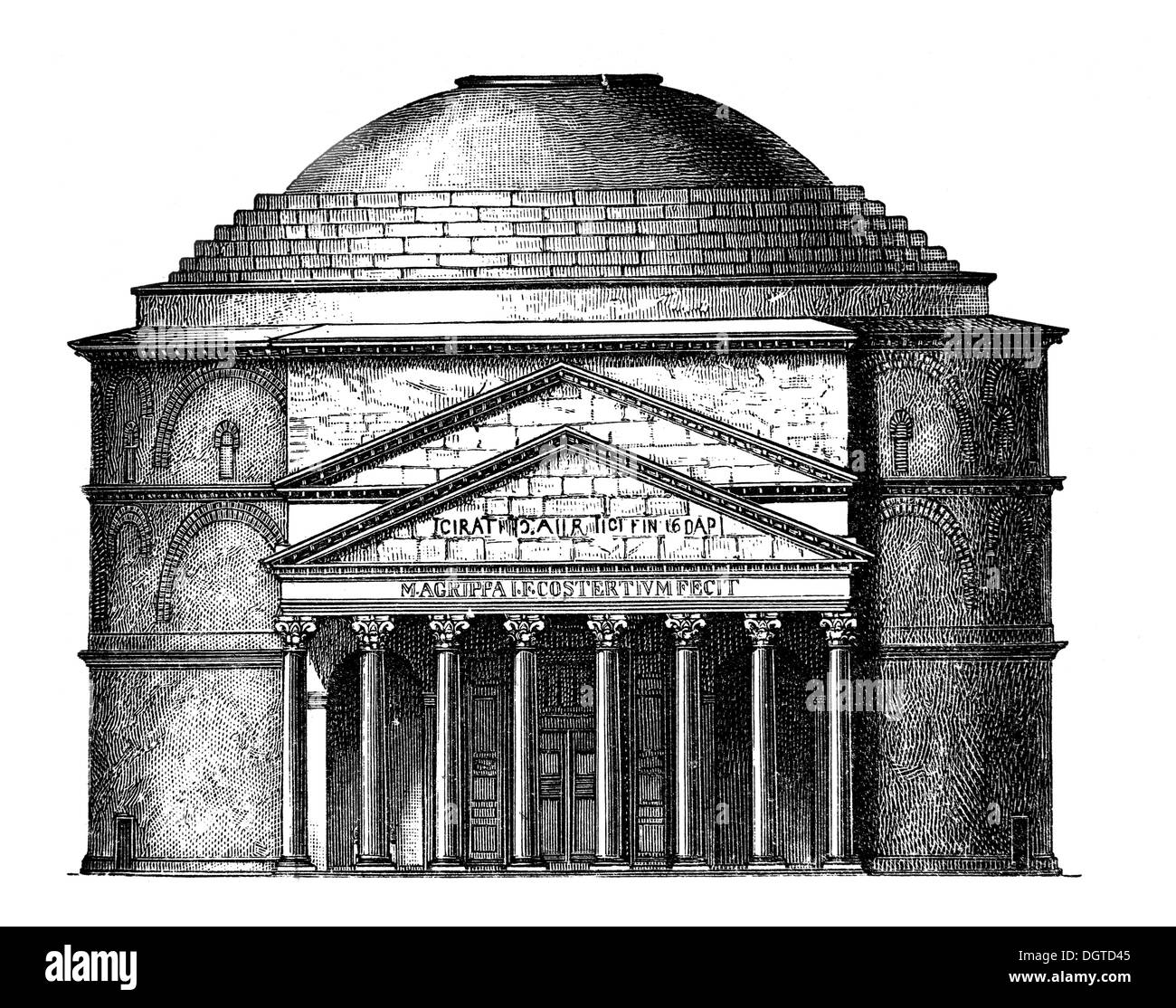 Fassade des Pantheons in Rom, Illustration, Meyers Konversations-Lexikon Enzyklopädie, 1897 Stockfoto