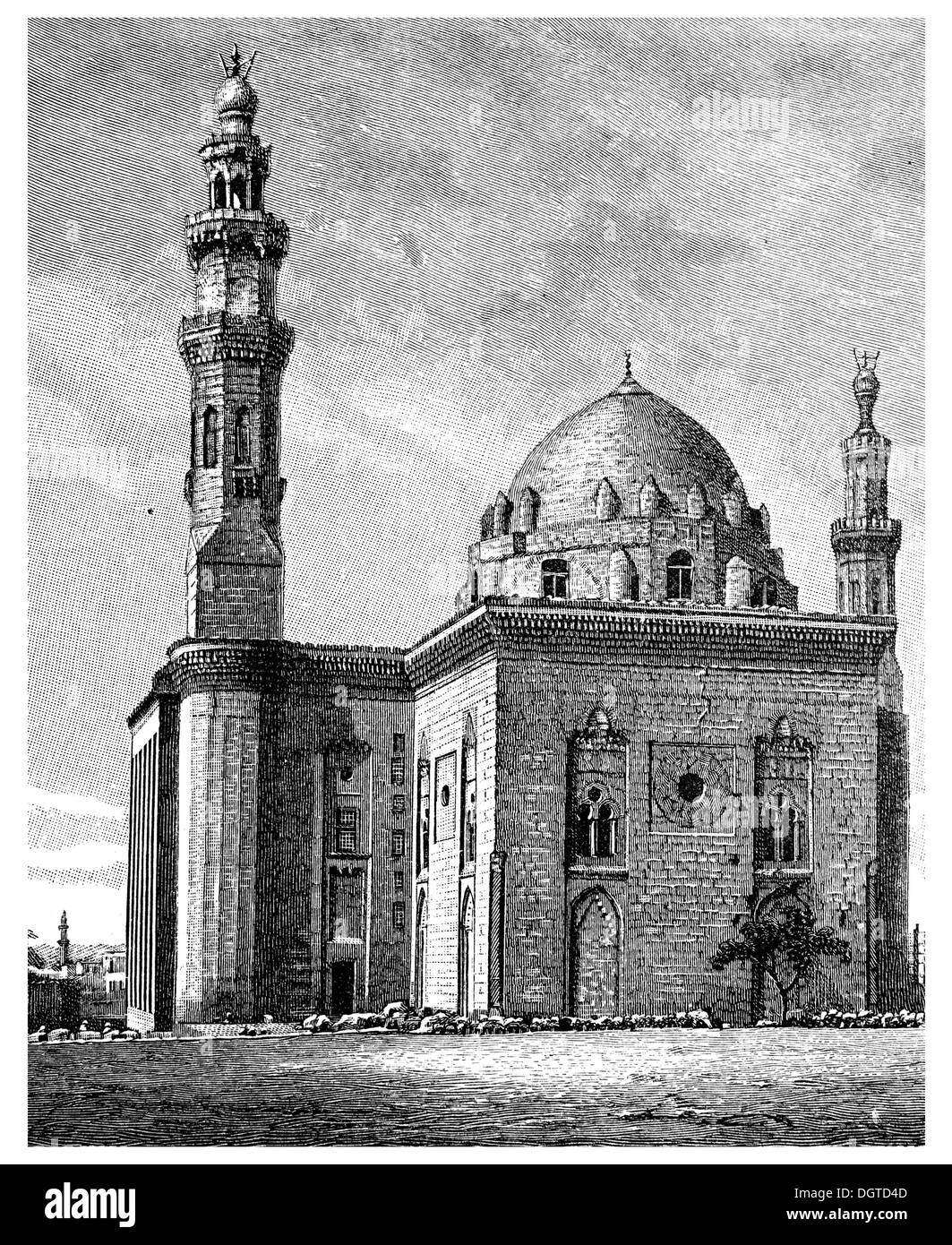 Moschee von Sultan Hassan in Kairo, von 1356, Illustration, Meyers Konversations-Lexikon Enzyklopädie, 1897 Stockfoto