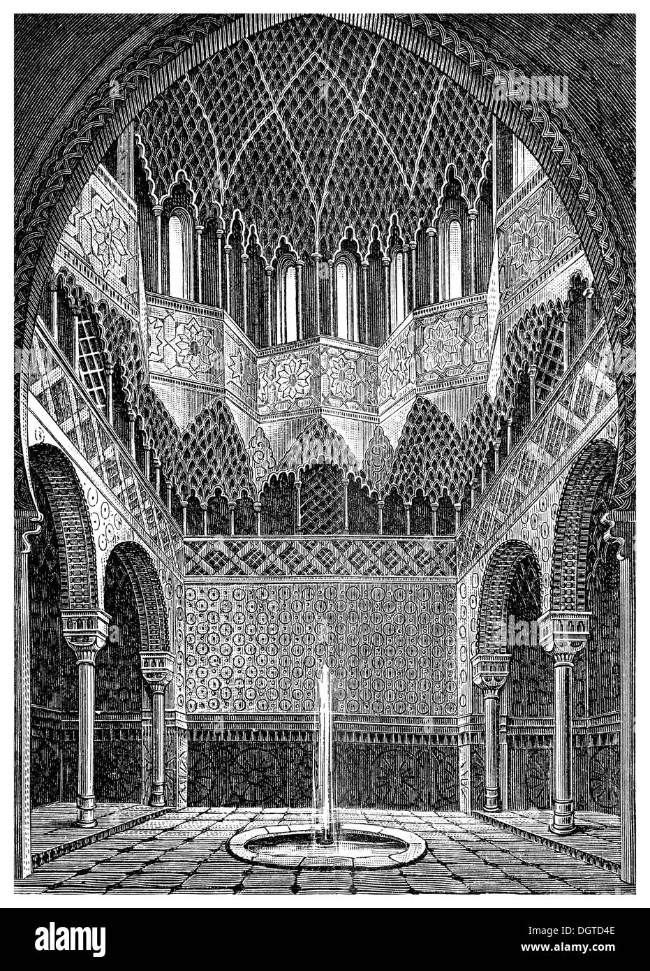 Saal des Abencerragas in der Alhambra in Granada, 13. bis 14. Jahrhundert, Illustration, Meyers Konversations-Lexikon, Enzyklopädie Stockfoto