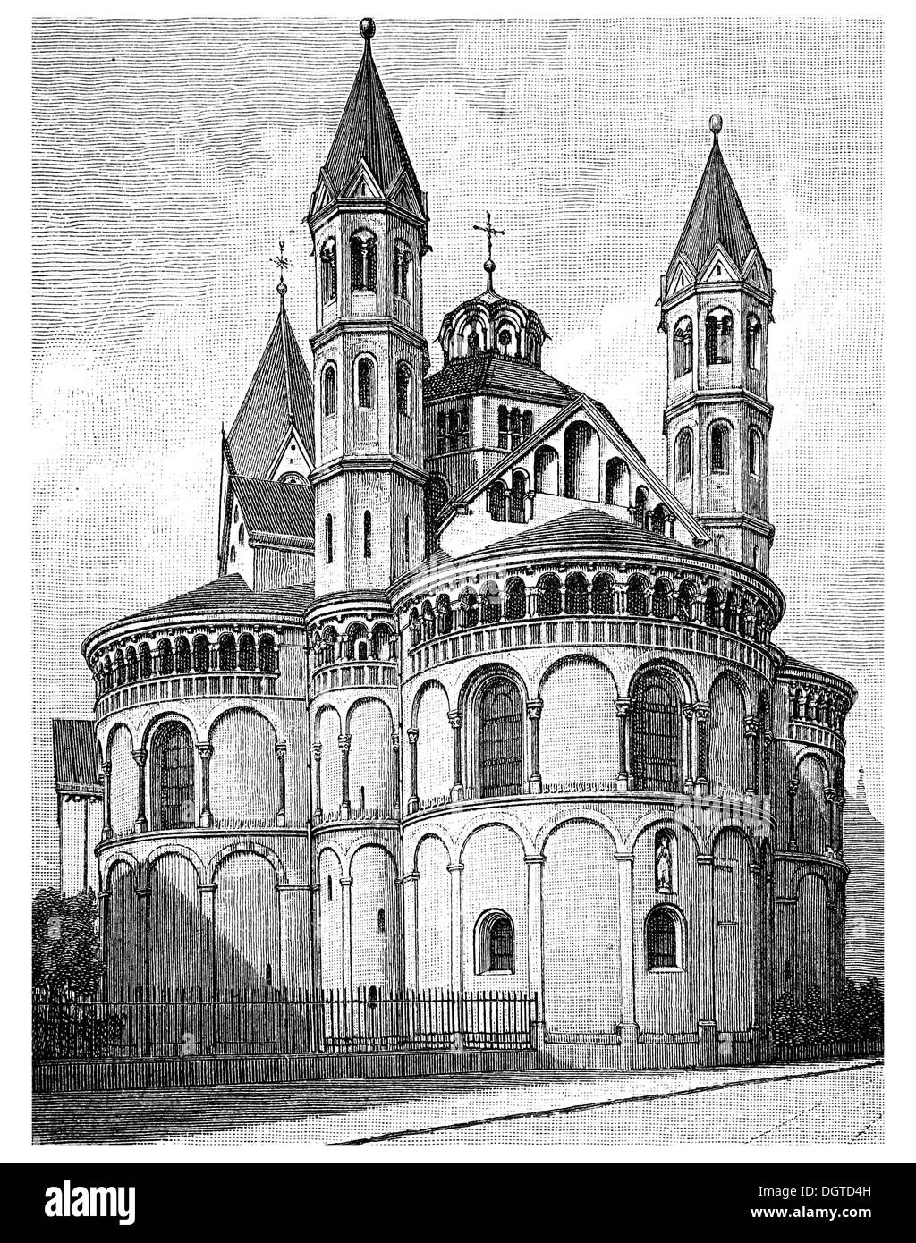 Apostel Kirche in Köln, begann im Jahr 1200, Illustration, Meyers Konversations-Lexikon Enzyklopädie, 1897 Stockfoto