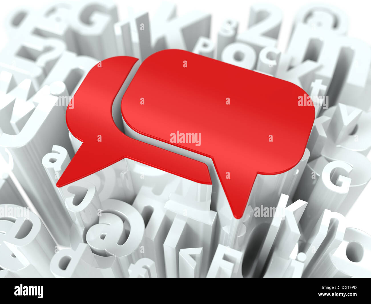 Rote Sprechblase auf Alphabet Hintergrund. Stockfoto
