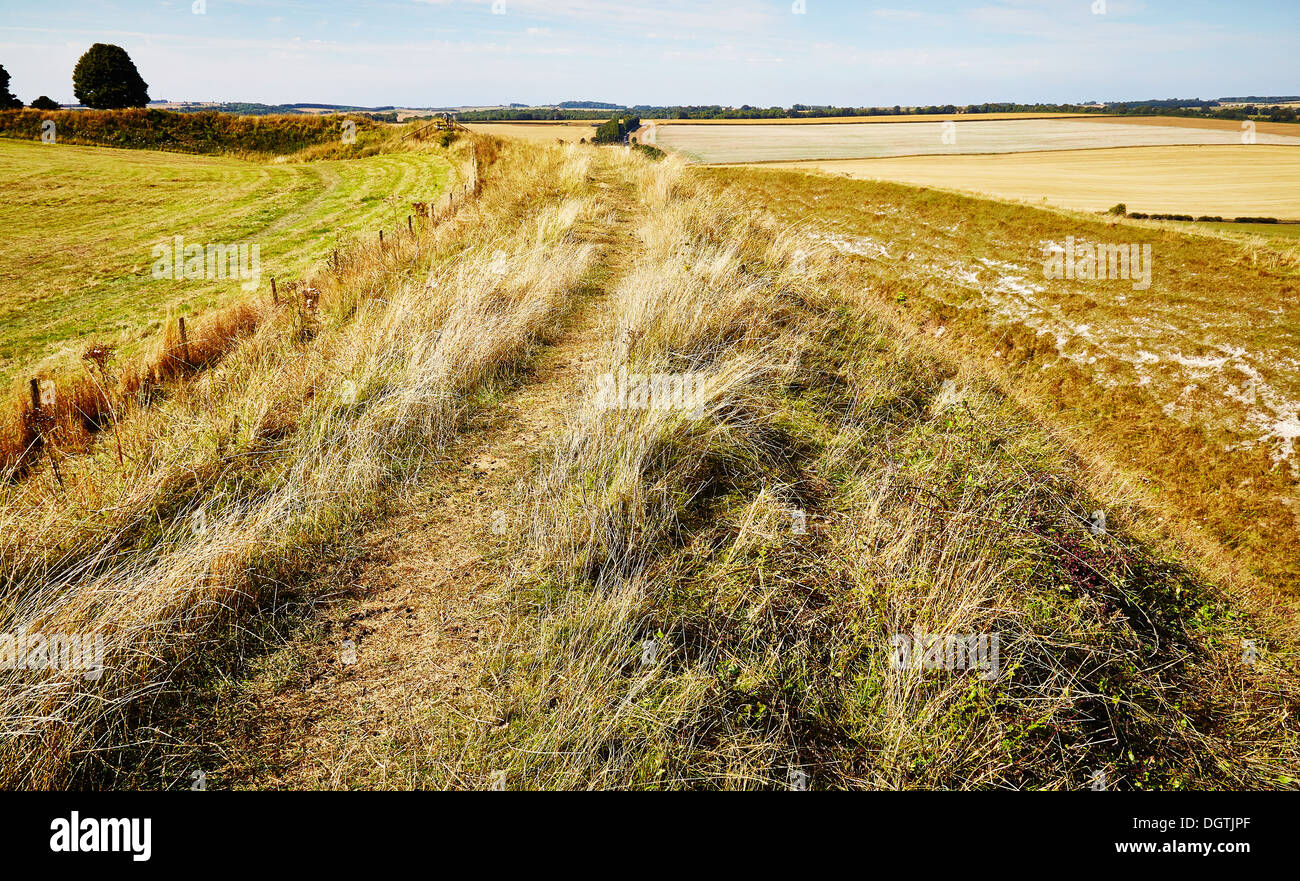 Äußeren Banken und Graben der alten Sarum in der Nähe von Salisbury Wiltshire UK eine normannische Burg und Kathedrale innerhalb einer Eisenzeit Wallburg Stockfoto