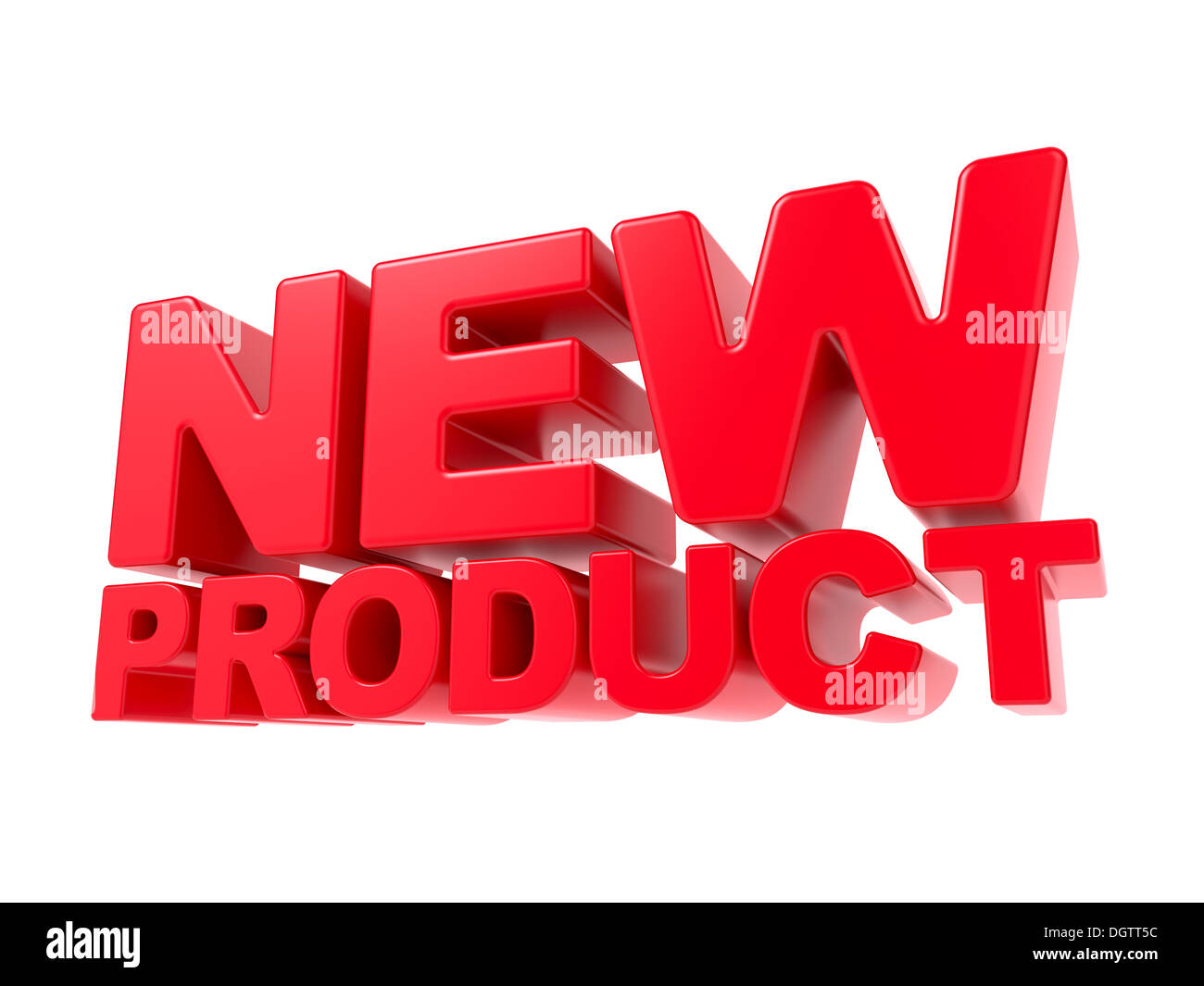 Neues Produkt - Rot 3D-Text. Stockfoto