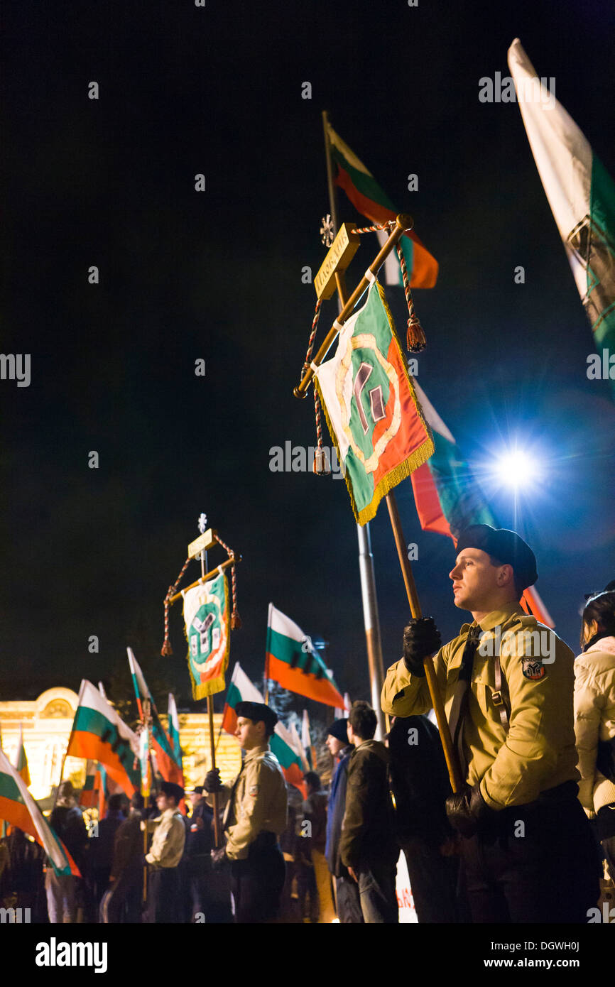 Nächtliche Kundgebung der rechtsextremen Partei "Bulgarische Nationalunion", Sofia, Bulgarien, Europa Stockfoto