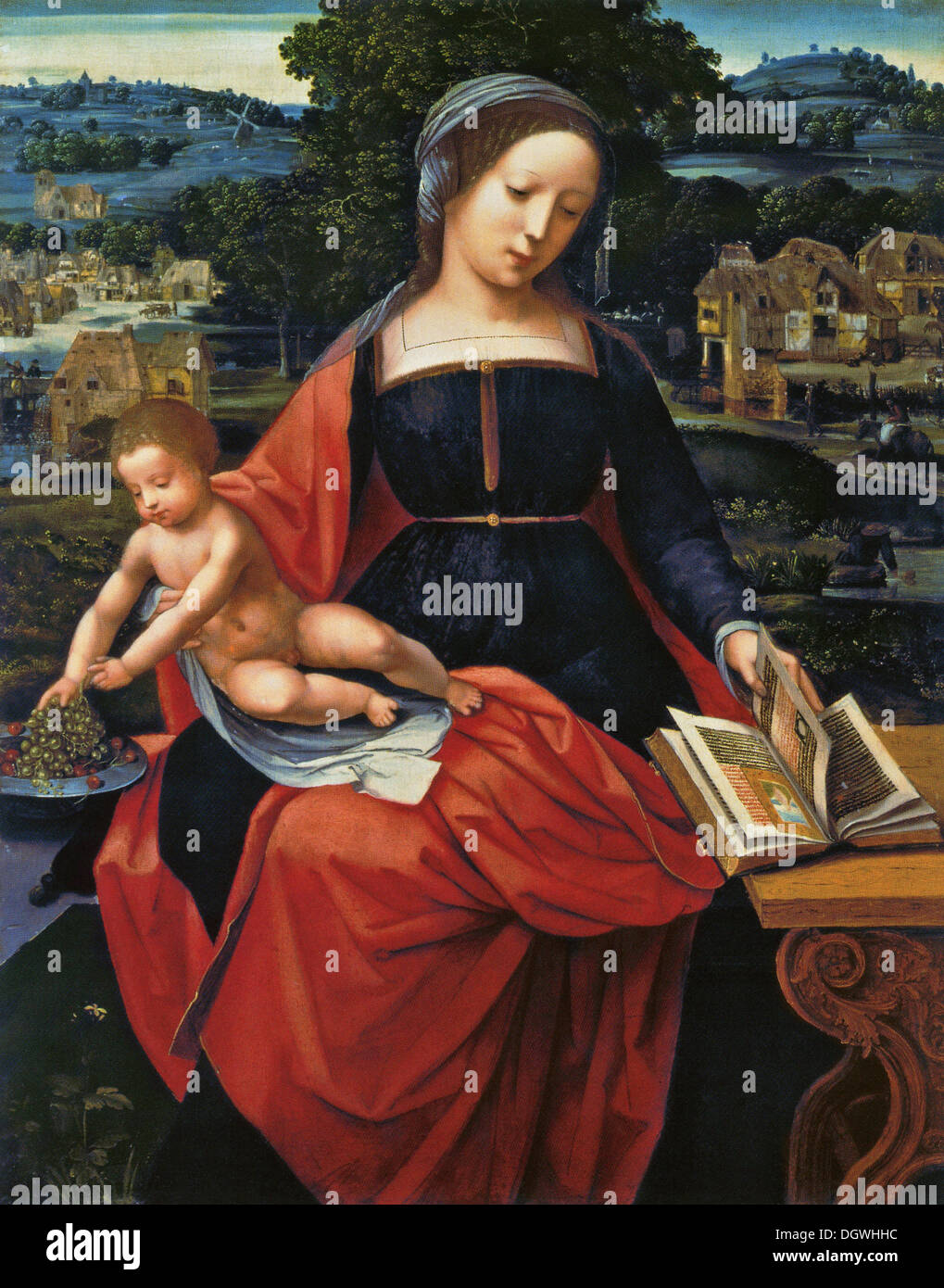 Die Jungfrau und das Kind vom Meister der weiblichen Halbfiguren, Niederlande, 16. Jh. Stockfoto