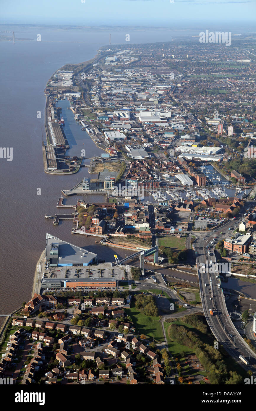 Luftaufnahme des Nordufers der Humber-Mündung und Hull, East Yorkshire Stockfoto