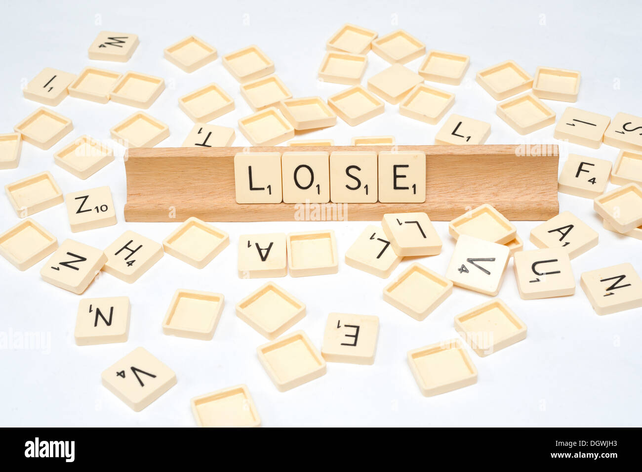 "Verlieren", geschrieben in Scrabble Fliesen Stockfoto