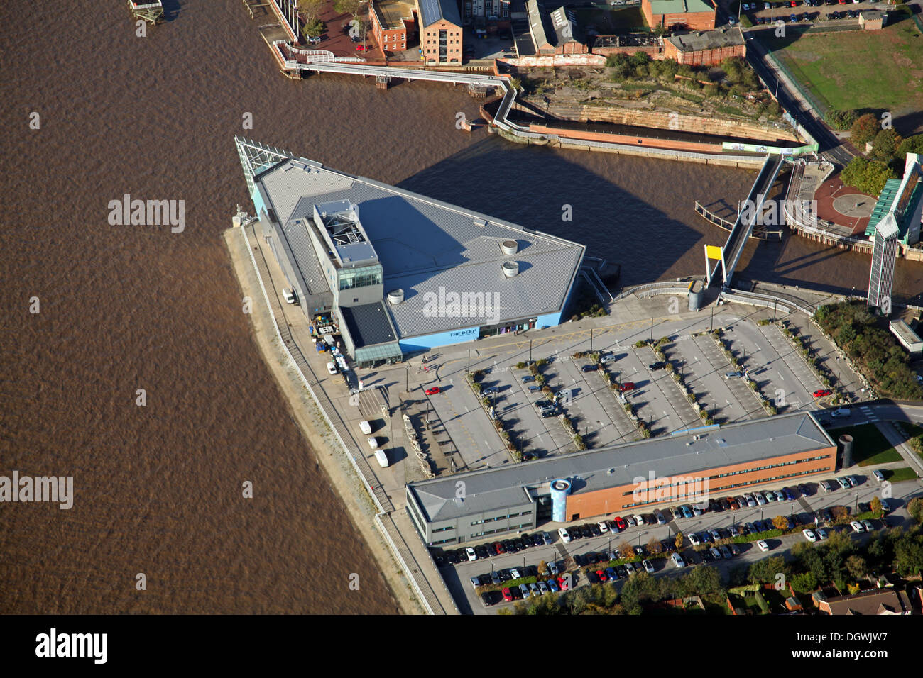 Luftaufnahme von The Deep Aquarium Unterwasser Studie Forschung Museumskomplex in Hull, East Yorkshire Stockfoto