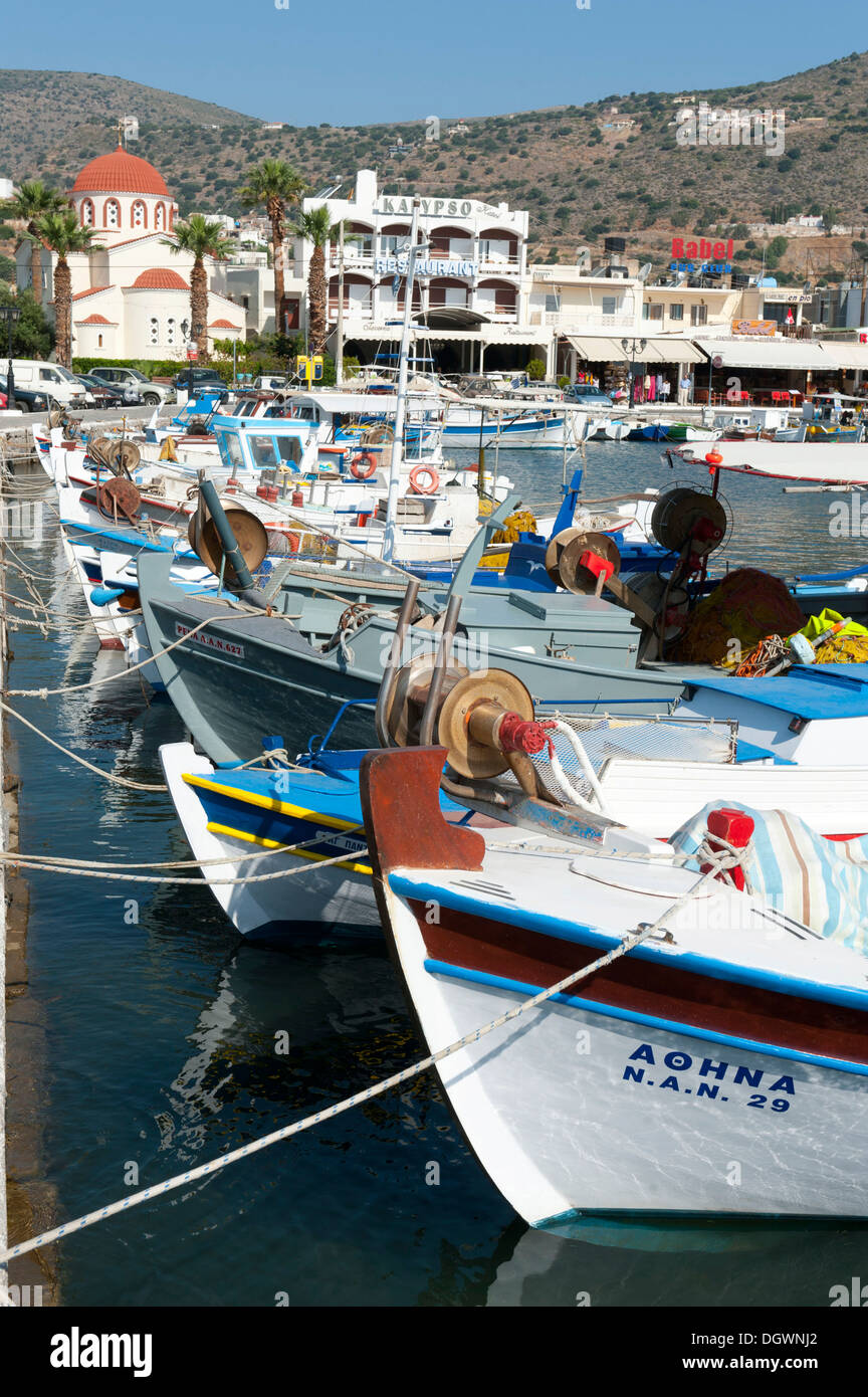 Hafen, Fischerhafen, Angeln, Boote, Elounda, Kreta, Griechenland, östlichen Mittelmeer, Europa Stockfoto