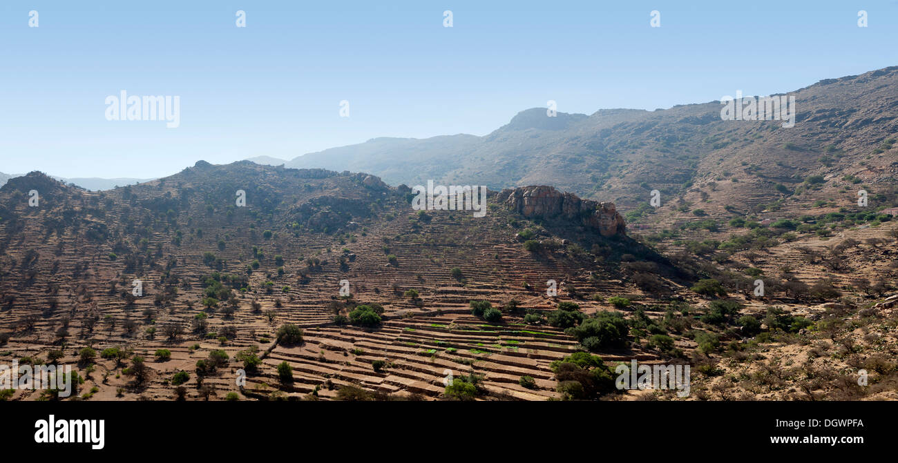 Aufnahmen auf einer Straße Reise durch den Anti-Atlas-Gebirge in der Stadt von Taroudant, Süden von Marokko, Nordafrika Stockfoto