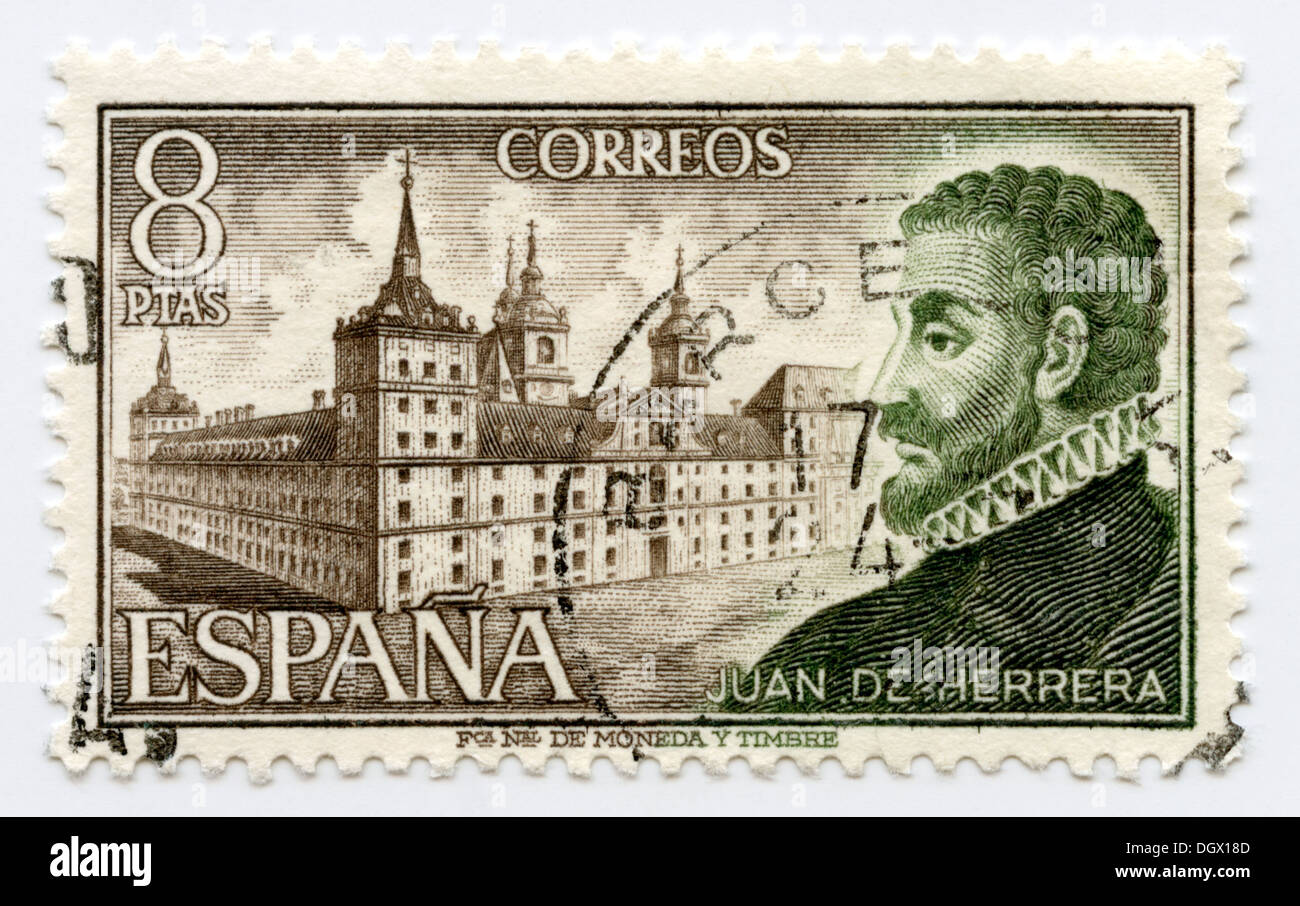 Spanien-Briefmarke von Juan de Herrera, ein spanischer Architekt, Mathematiker und Geometer Stockfoto